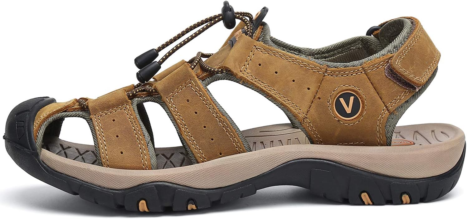 FLARUT Men's Sport Sandals Closed Toe Leather Water Hiking Shoes