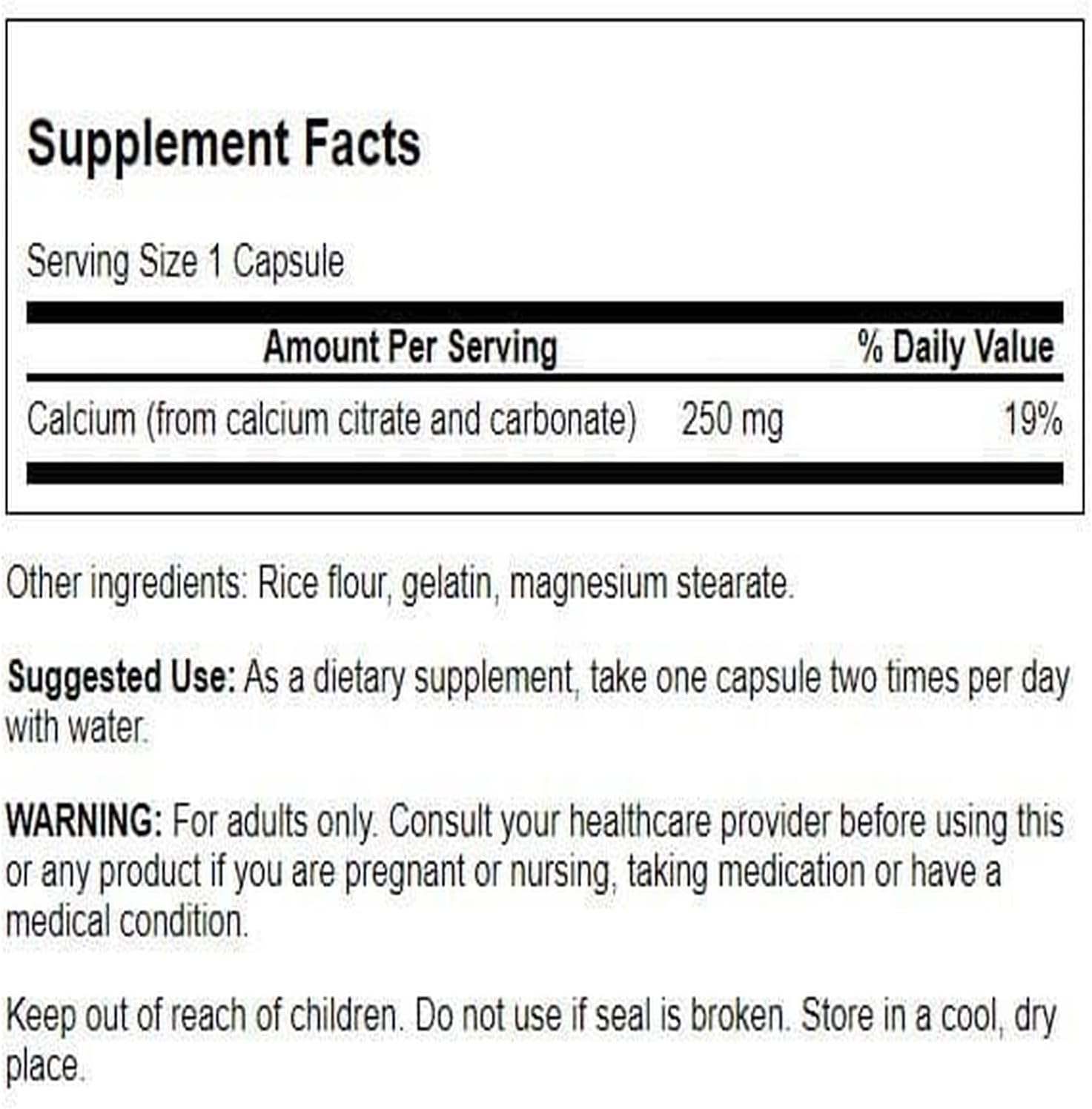Swanson Calcium Citrate Complex Bone Health 250 mg, 100 Capsules | Supports Bone Density
