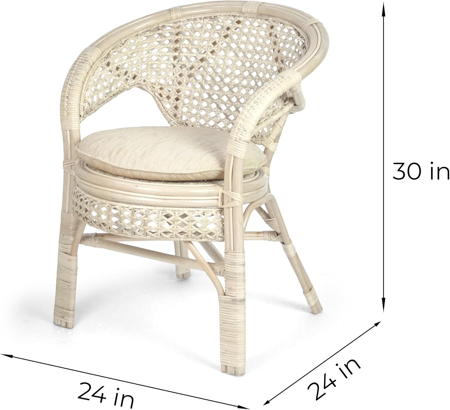 Pelangi Handmade Rattan Dining Wicker Chair Colonial Color w/Cream Cushion