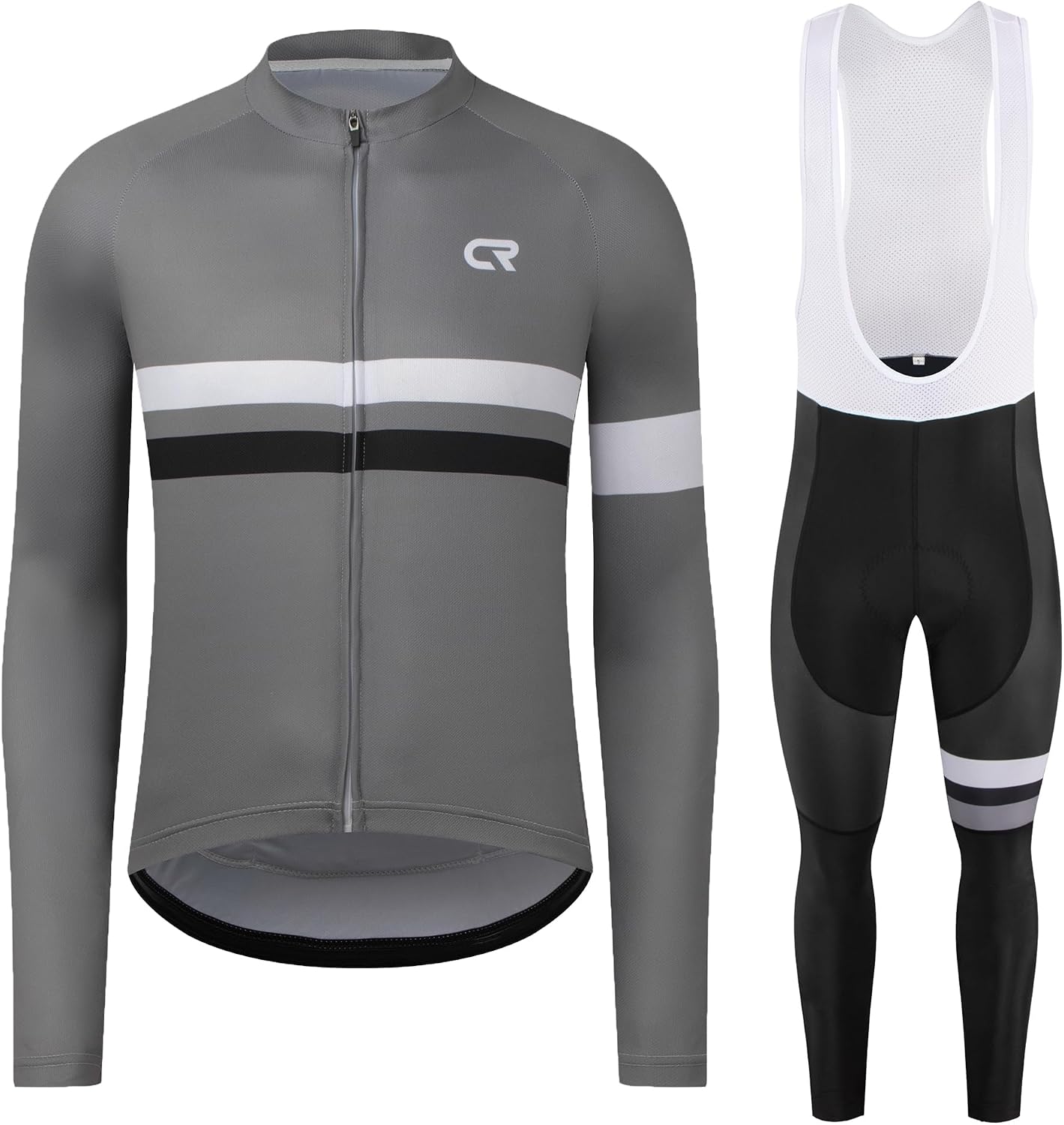 Coconut Ropamo CR Men's Cycling Clothing Set Long Sleeve Cycling Jersey Zipper Pocket Bike Outfit Cycling Bib Pants 3D Padded