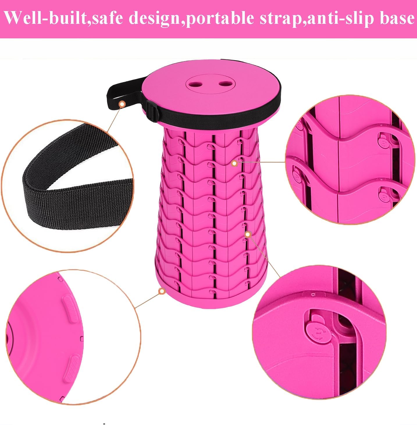 Fishboy Collapsible Stool for Adults, Portable Folding Camping Seat, 400lbs