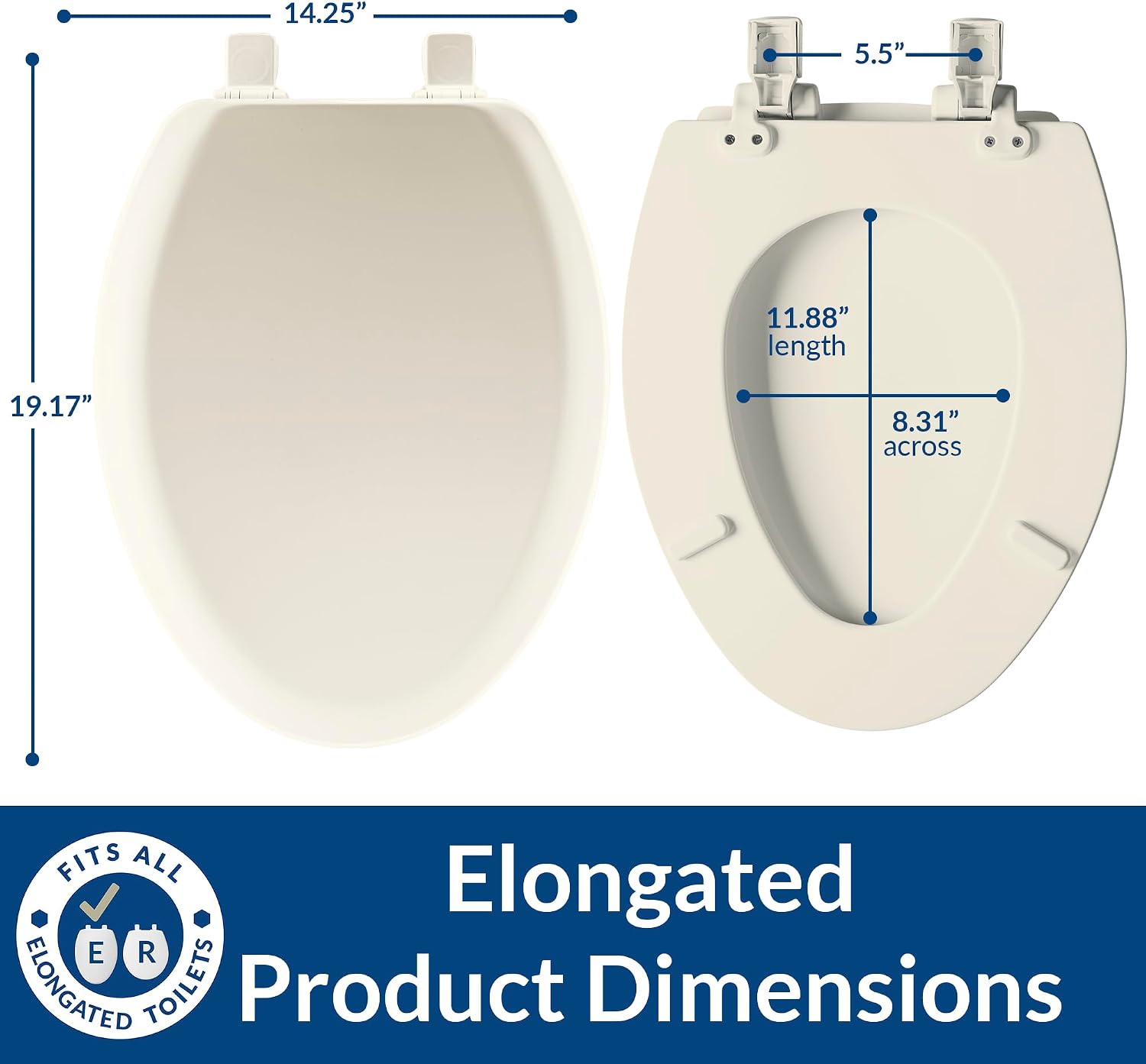 Mayfair Cameron Black Toilet Seat, Non Slip Heavy Duty Wood, Easy Clean, Made in USA, Round
