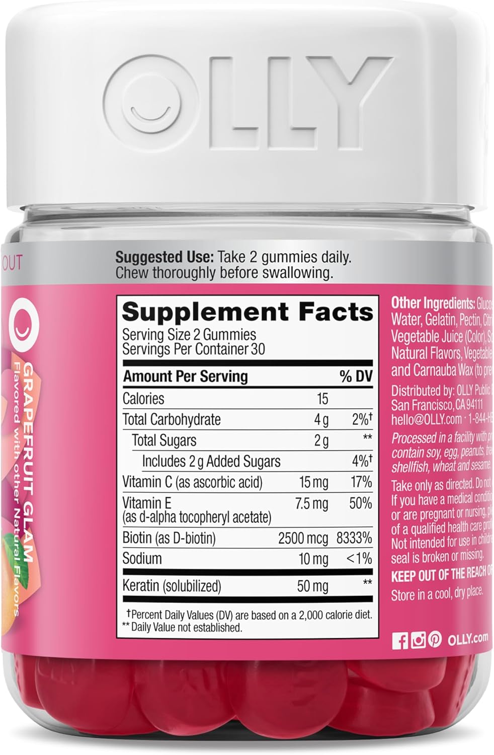 OLLY Hair Skin and Nails Gummies, Undeniable Beauty, Biotin - 60 Count
