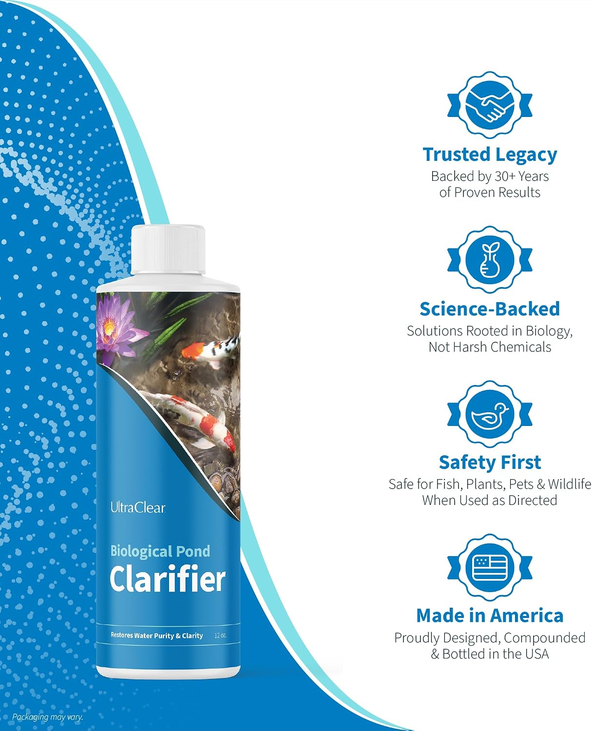 Pond Clarifier for Outdoor Ponds - Treats up to 80,000 Gallons - Concentrated Live Beneficial Bacteria - - Clears Cloudy Pond Water - Safe for Fish, Plants, Pets and People