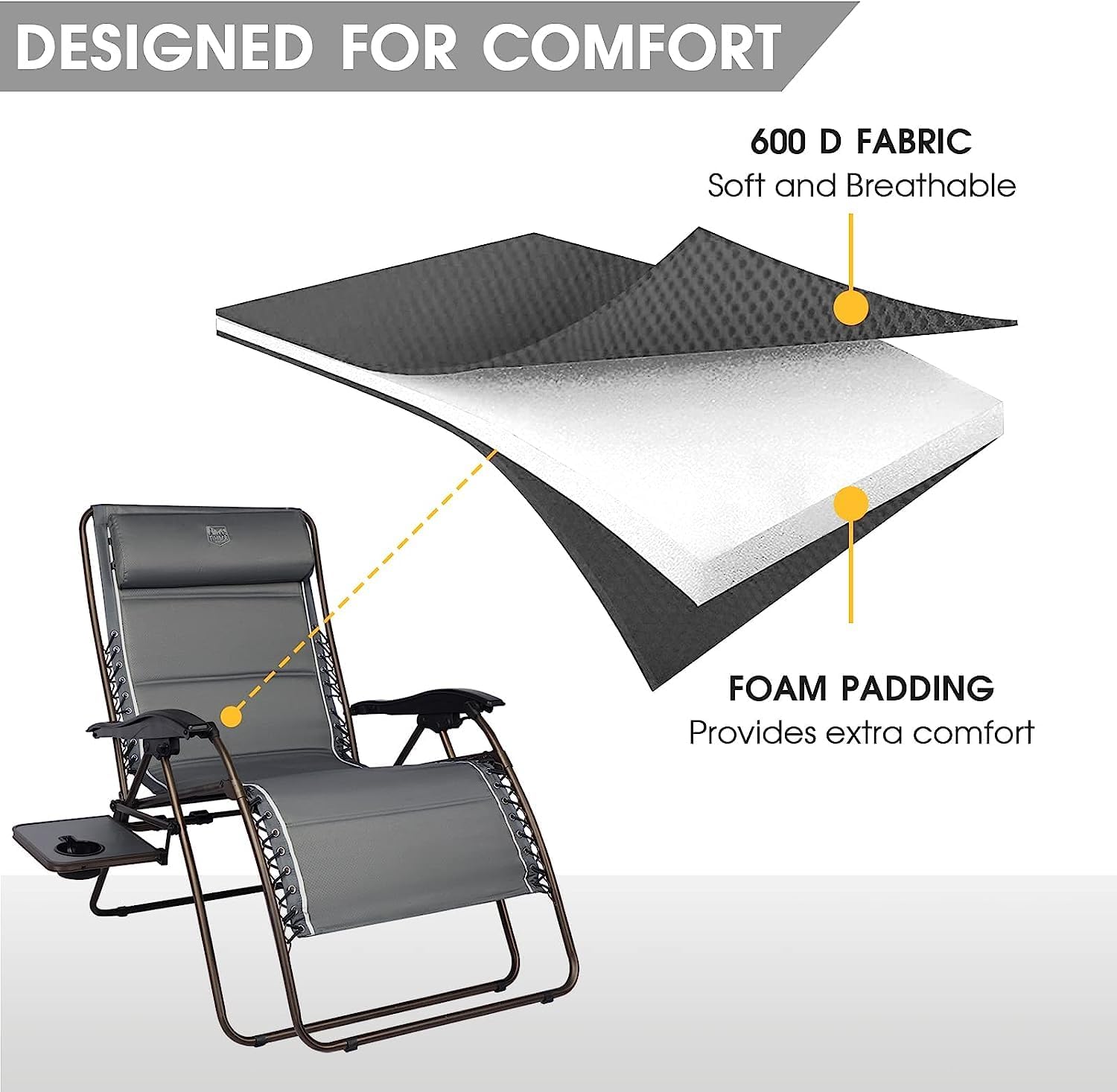 TIMBER RIDGE XXL Oversized Zero Gravity Chair, 33" Wide, 500 lb, Gray