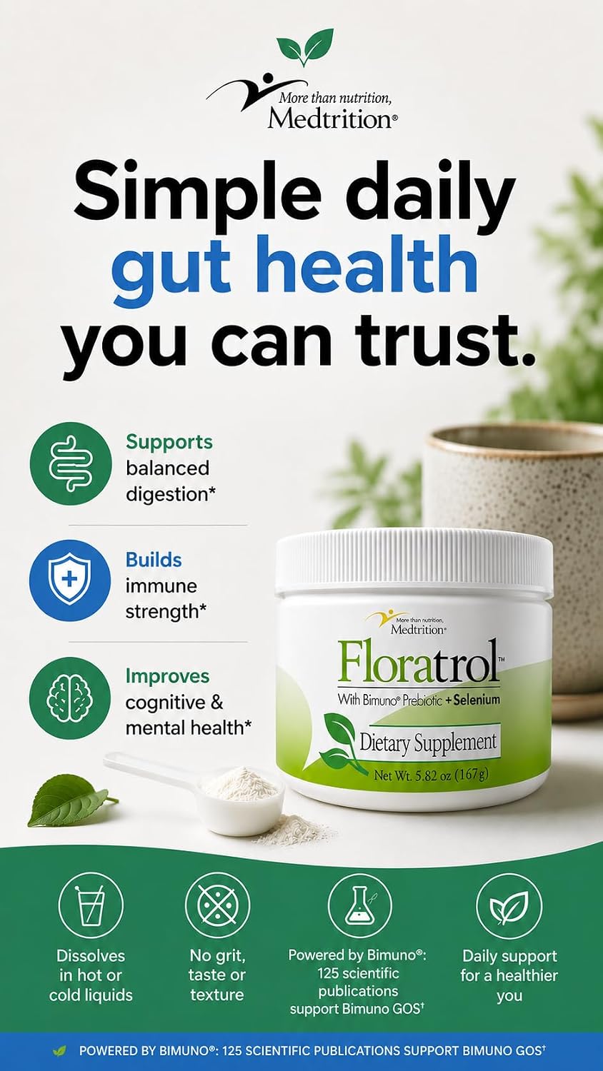 Medtrition Floratrol™ Prebiotic Fiber Powder for Digestive Health – Bimuno® GOS Prebiotic + Selenium – Supports Gut Health & Regularity –