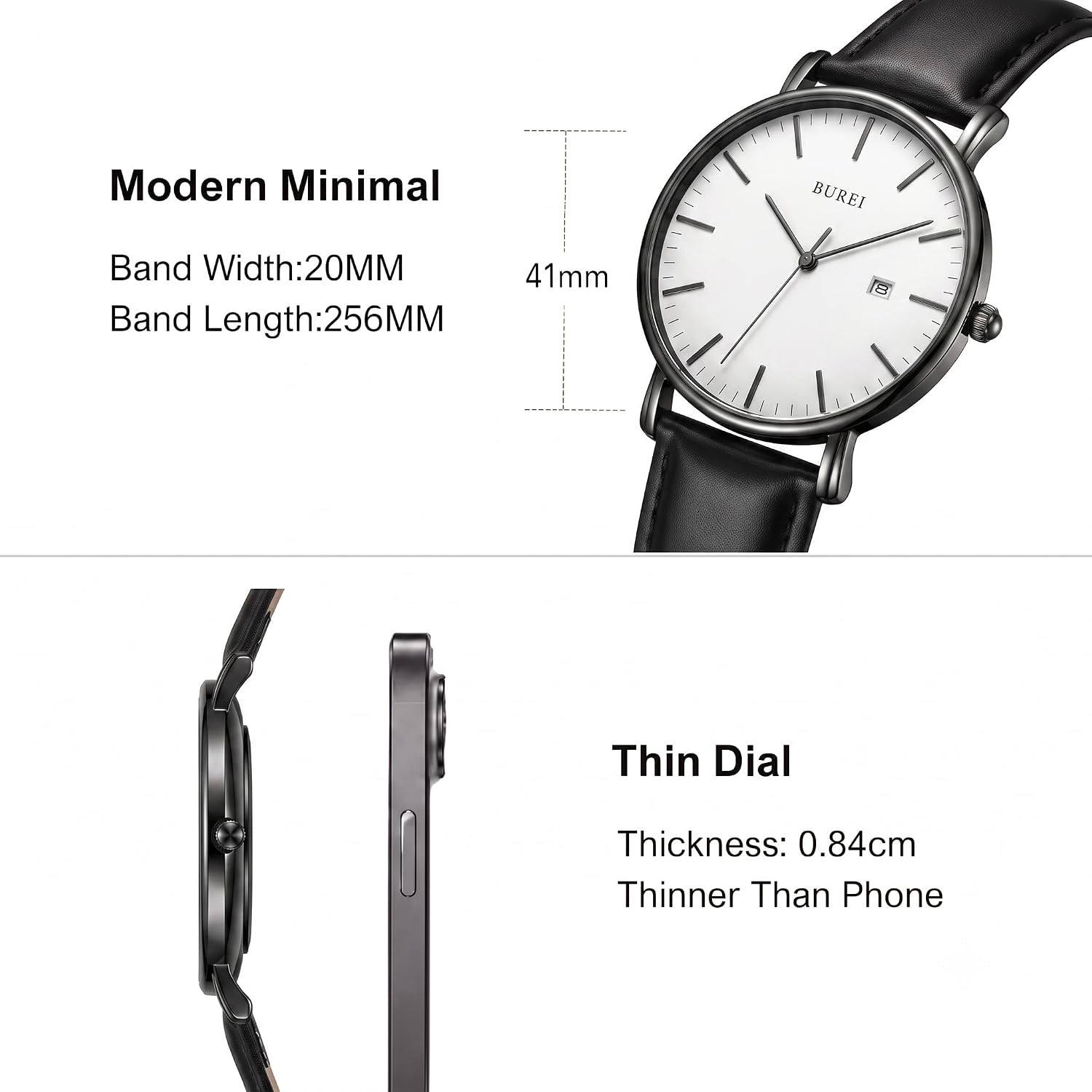 BUREI Men Wrist Watches Fashion Minimalist Thin Analog Quartz Waterproof Watches for Men, Refined Gifts for Men, Boyfriend, Husband, Dad