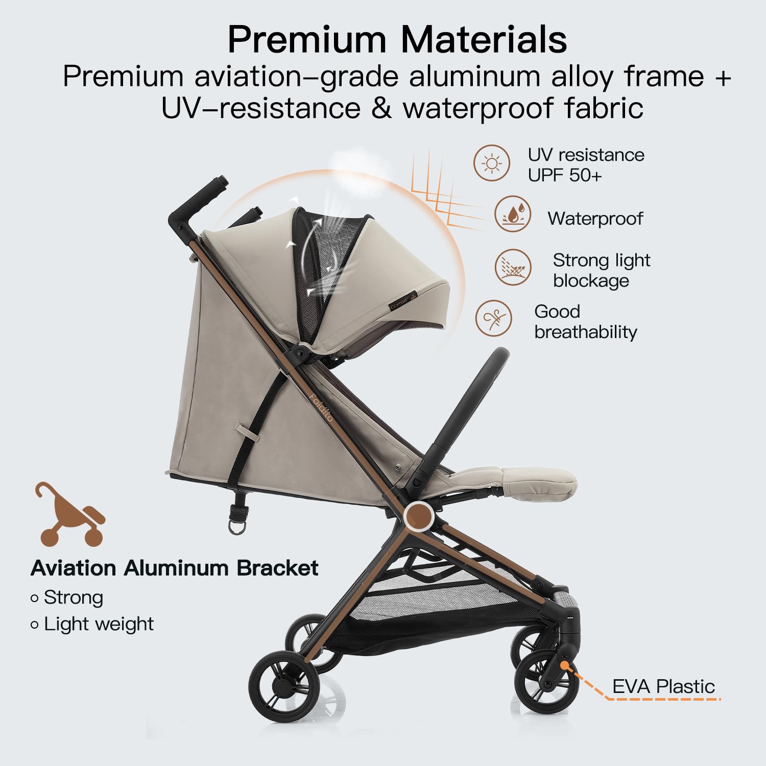 Gromast Travel Stroller for Airplane, Ultra Compact & Lightweight – Only 9.9 lbs, Portable Infant Toddler Baby Stroller, w/UPF 50+ Canopy - Black