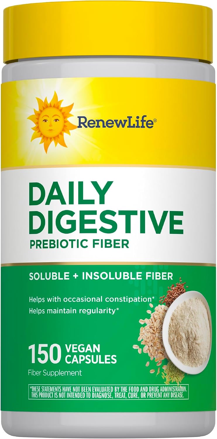 Renew Life Daily Digestive Prebiotic Fiber | 150 Vegan Capsules