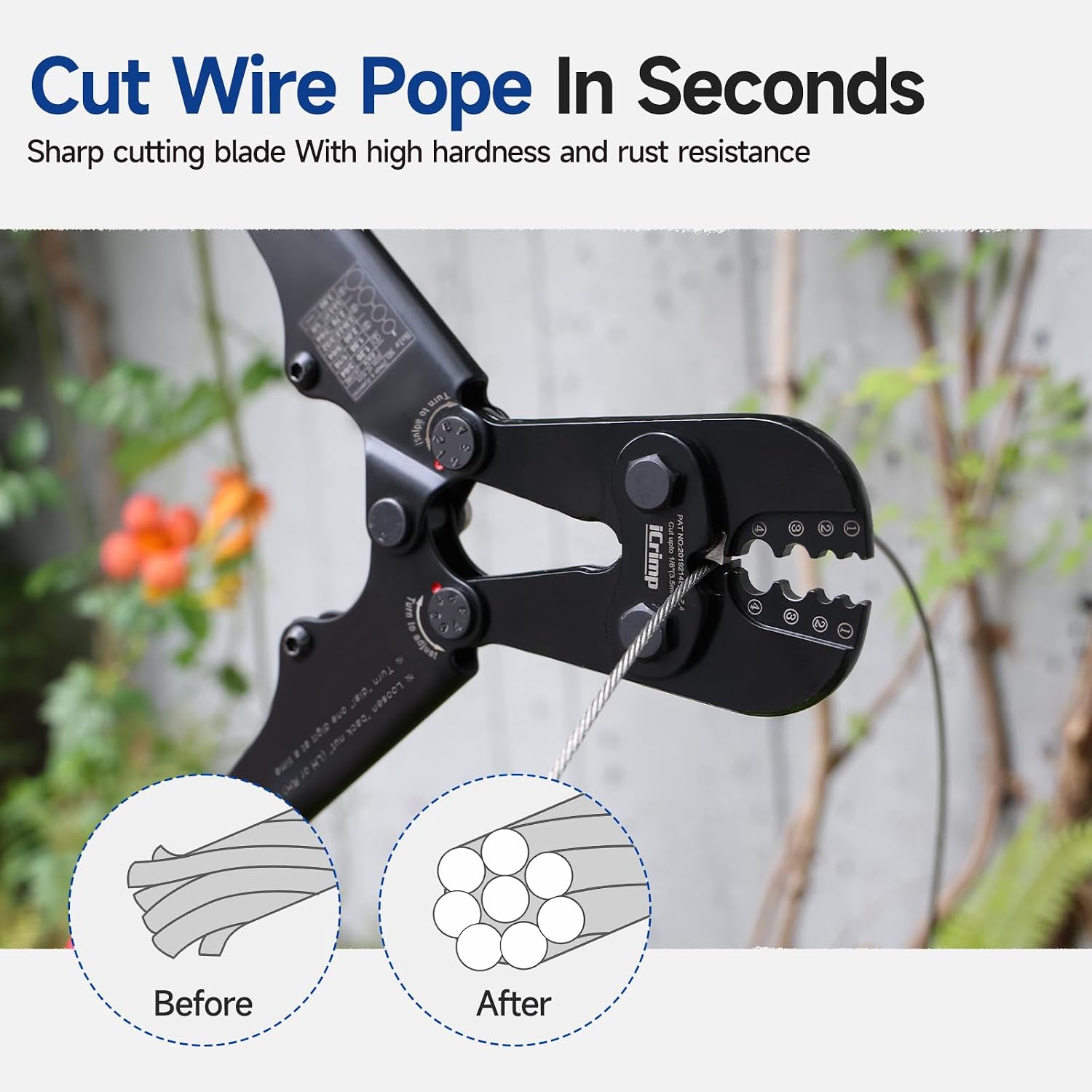 iCrimp IWS-1608M4 Wire Rope Crimper 3/64" to 1/8" 4 Dies | High carbon steel swaging tool for aluminum oval, double-barrel & annealed copper sleeves; ideal for railing, cable & fishing