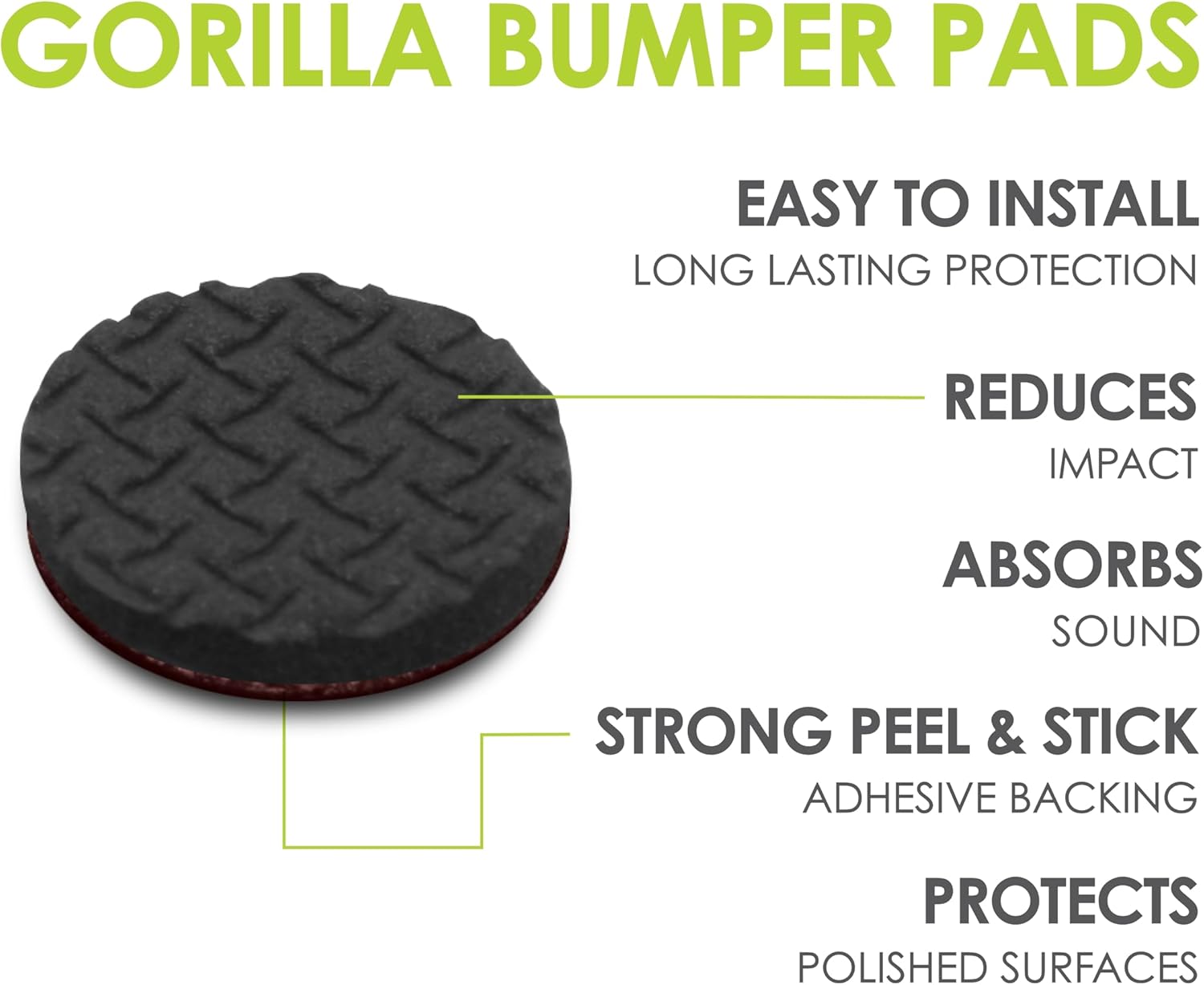 Slipstick GorillaPads CB149 Non-Slip Furniture Pads/Rubber Grippers (Set of 8) Self-Adhesive Furniture Feet Floor Protectors, 1-1/2 inch Round, Black