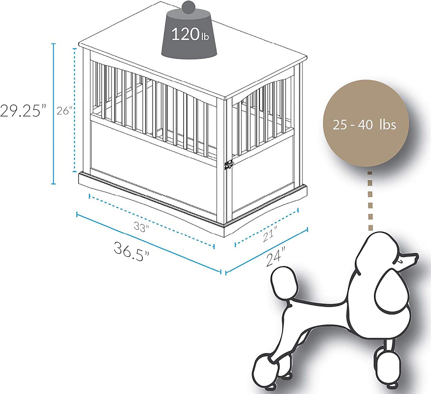 Casual Home Wooden Small Pet Crate, End Table, Espresso,19.5"W x 22.5"D x 22.5"H