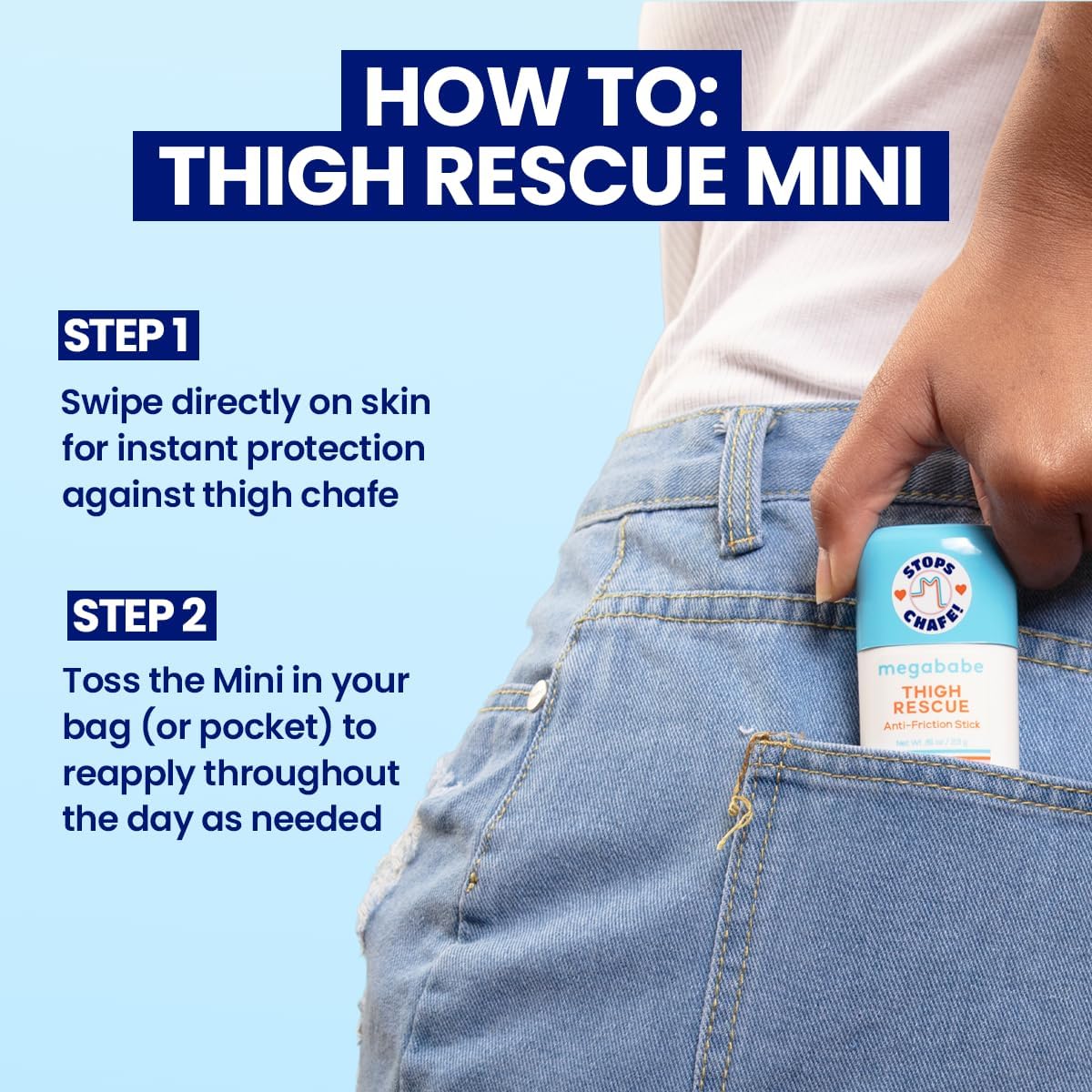 Megababe Thigh Rescue Anti-Chafe Stick Mini | Travel size, great for on-the-go | Prevents skin chafe & irritation | Thighs, arms, bra-lines & more