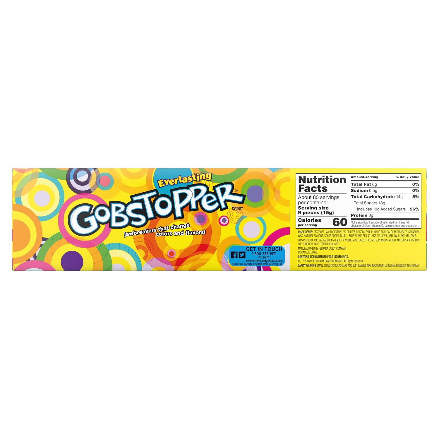 Wonka Everlasting Gobstopper, Candy, Jawbreaker Candy, 5 oz (12 ct) | Color-changing layered jawbreakers, vibrant flavors, concession box, movie night, party bowls, sharing