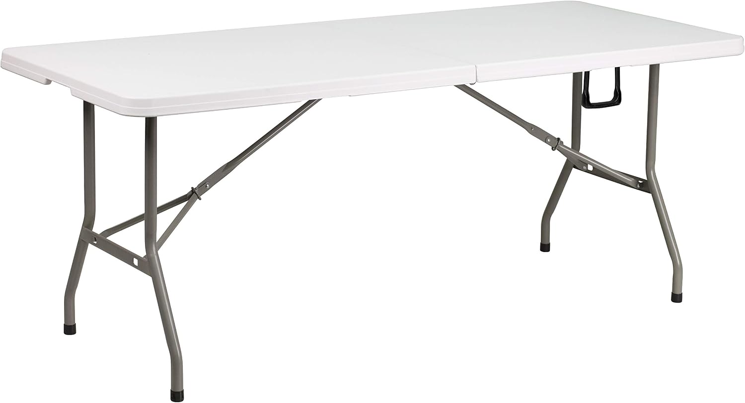 Flash Furniture 5-Foot Bi-Fold Granite White Plastic Folding Table | Lightweight, Easy Storage, Commercial Grade, Carrying Handle