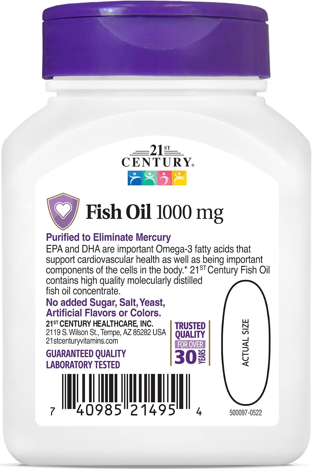 21st Century Fish Oil 1000mg Omega-3 Softgels, Mercury-Filtered, 120ct | Omega-3 Fish Oil with 300 mg EPA & DHA, Heart & Cardiovascular Health Support, Gluten Free, Non-GMO