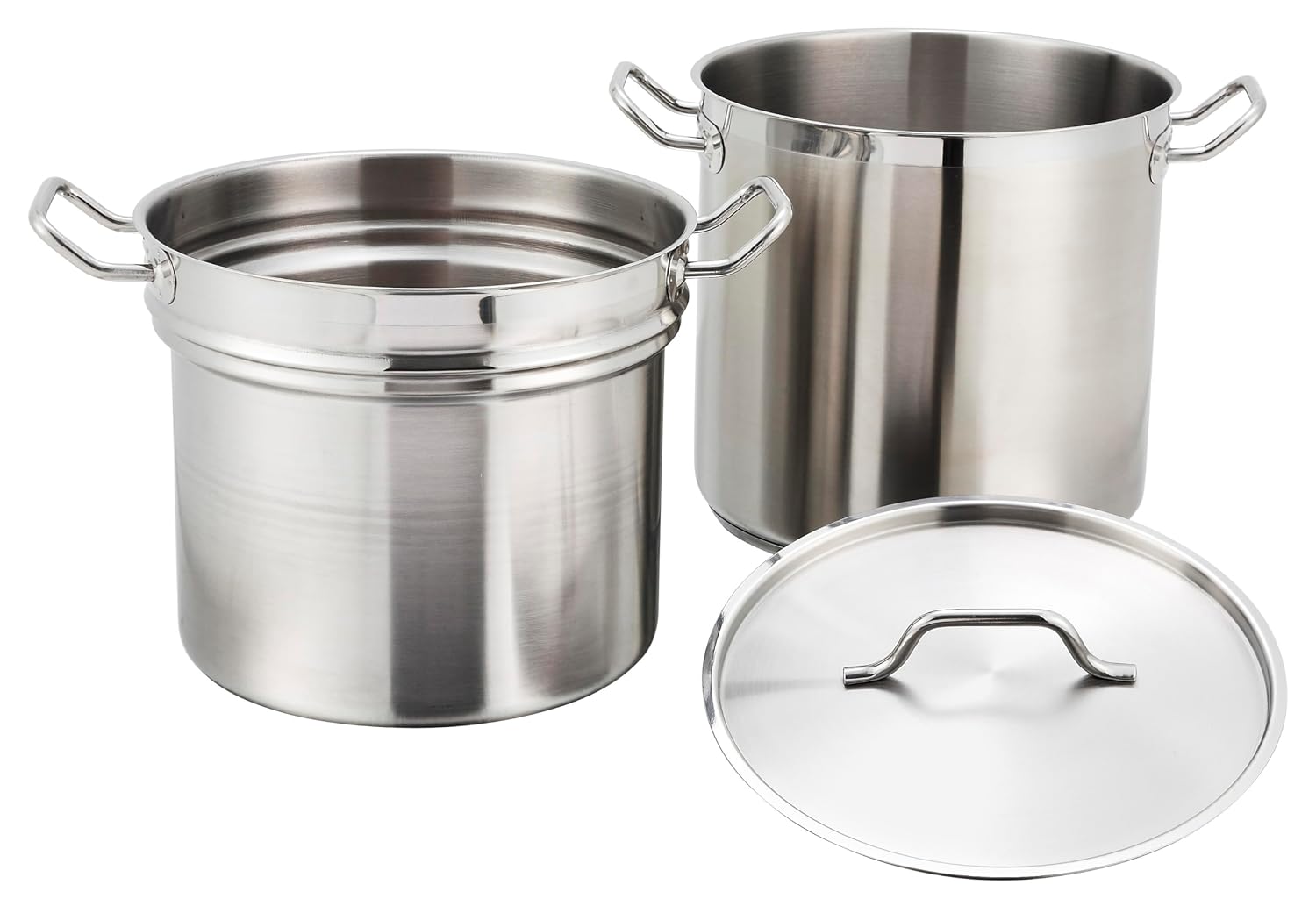 Winco 8 qt Stainless Steel Double Boiler with Cover | Gentle heat prevents scorching, Secure riveted handles, Induction compatible