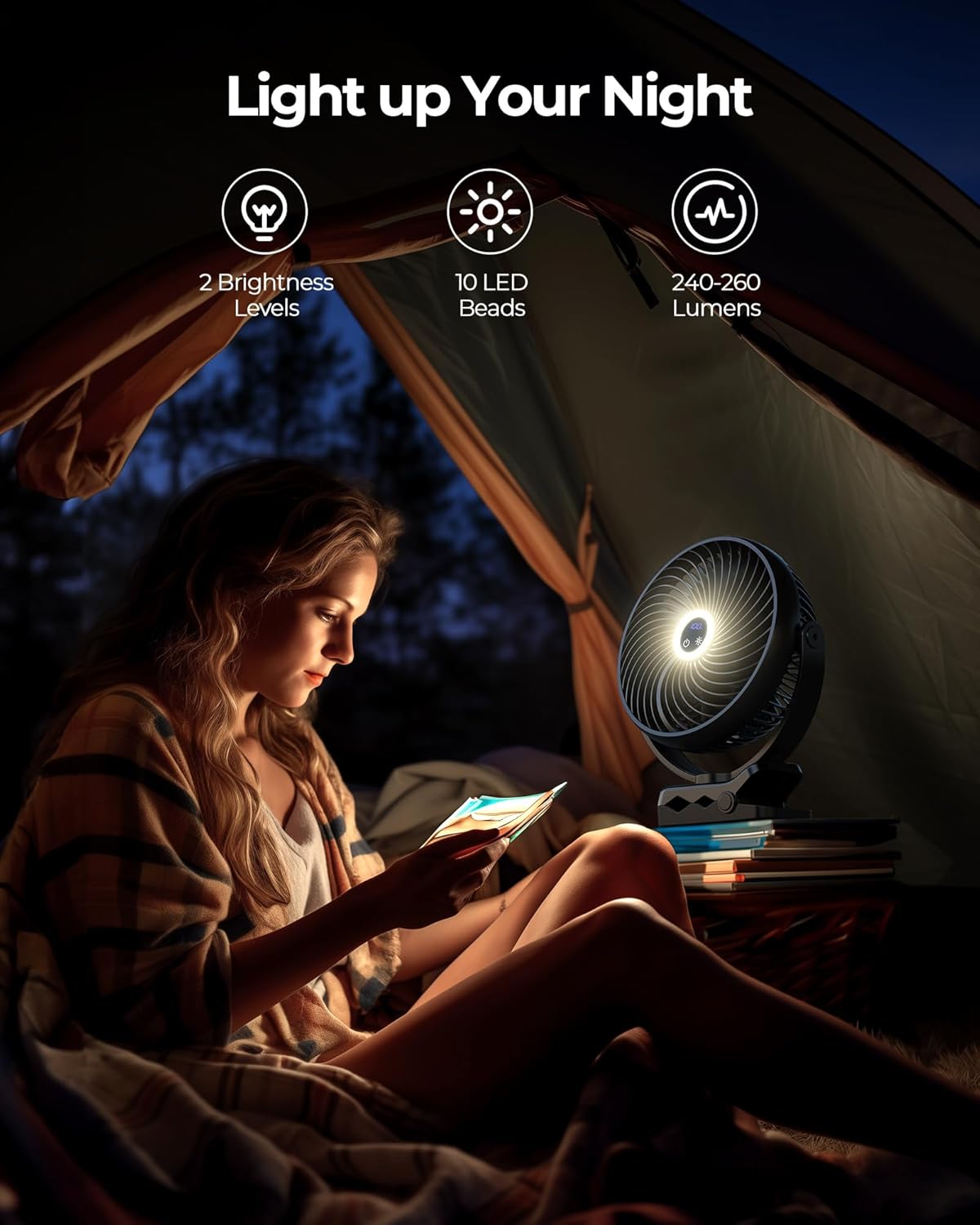 Koonie 8" Clip on Fan, 10000mAh Rechargeable Battery, Strong Airflow, Black