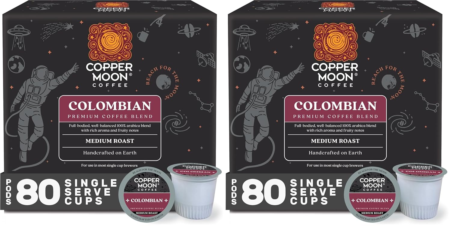 Copper Moon K-Cup Coffee Pods, Medium Roast, Costa Rican Blend, 80 Count | Single Serve, Vegan, Allergen Free, Non-GMO, Kosher, Small Batch Roasted, Vegetarian, Compatible with Keurig K Cup Brewers