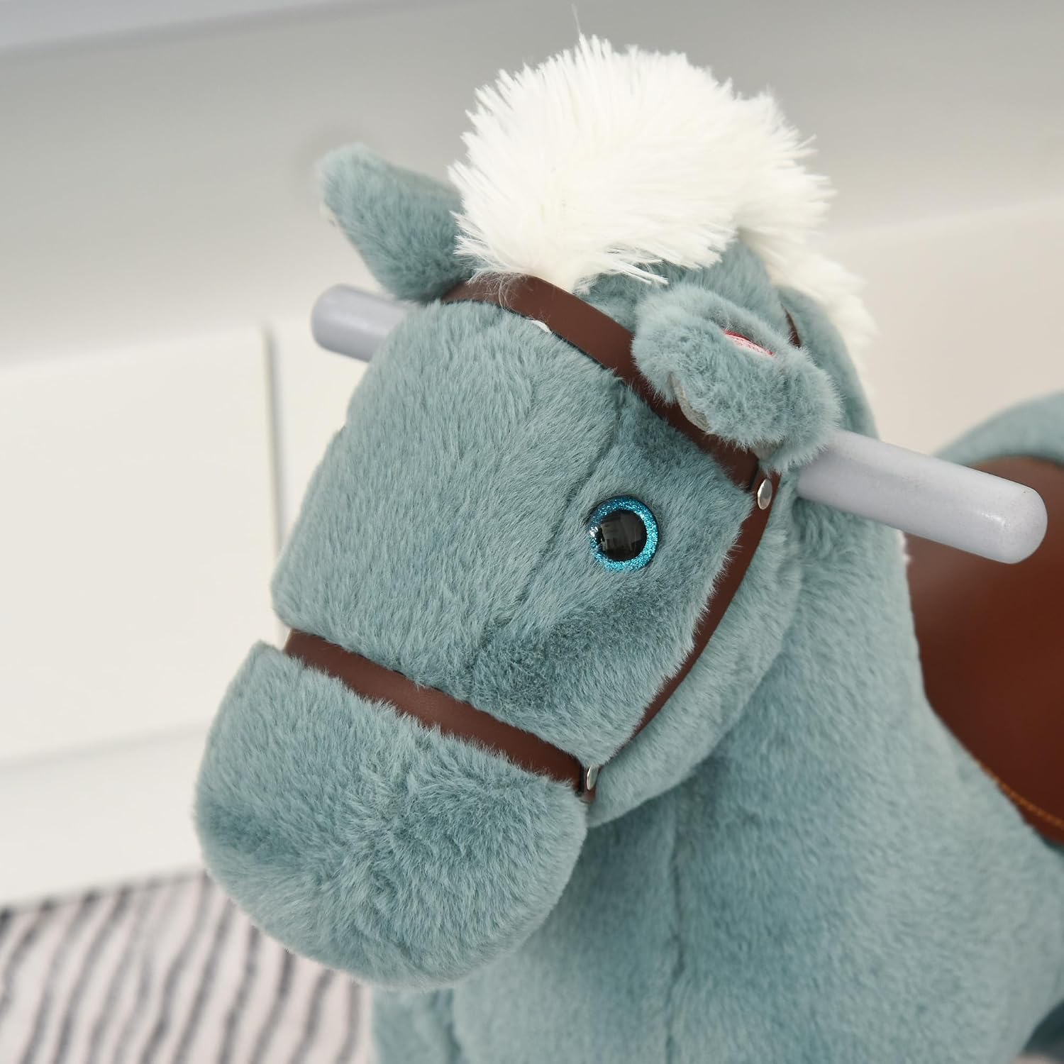 Qaba Kids Rocking Horse with Bear Toy Fun Realistic Sounds Toddler Blue