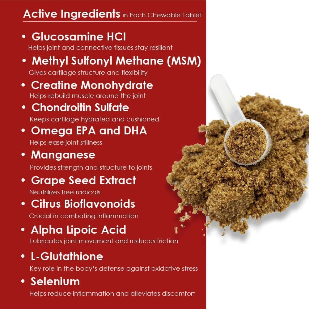 Triple Strength Hypo-Allergenic Soft Chews for Dogs - Hip and Joint Support Supplement with Glucosamine, Chondroitin, & MSM - Made in The USA - 120 Soft Chews