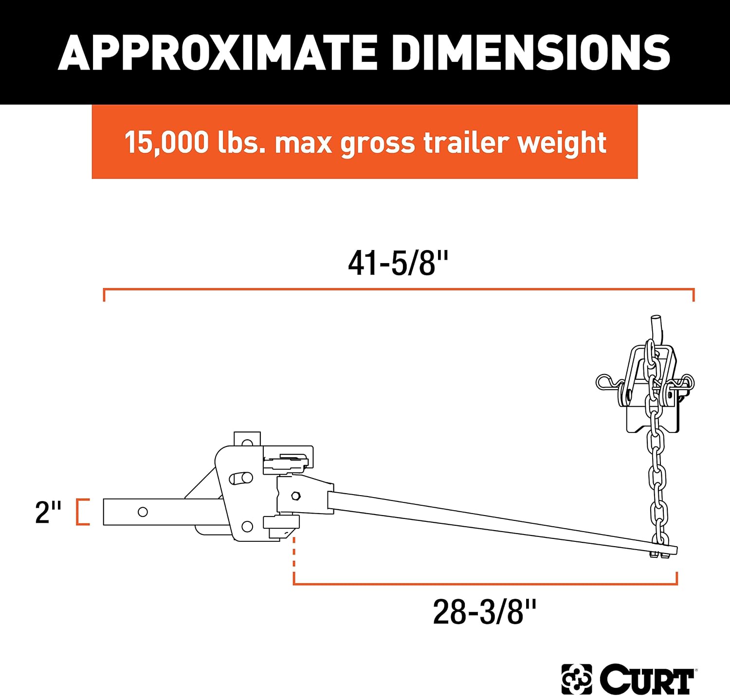 CURT 17333 Short Trunnion Bar Weight Distribution Hitch, Up to 15,000 lbs., 2-Inch Shank