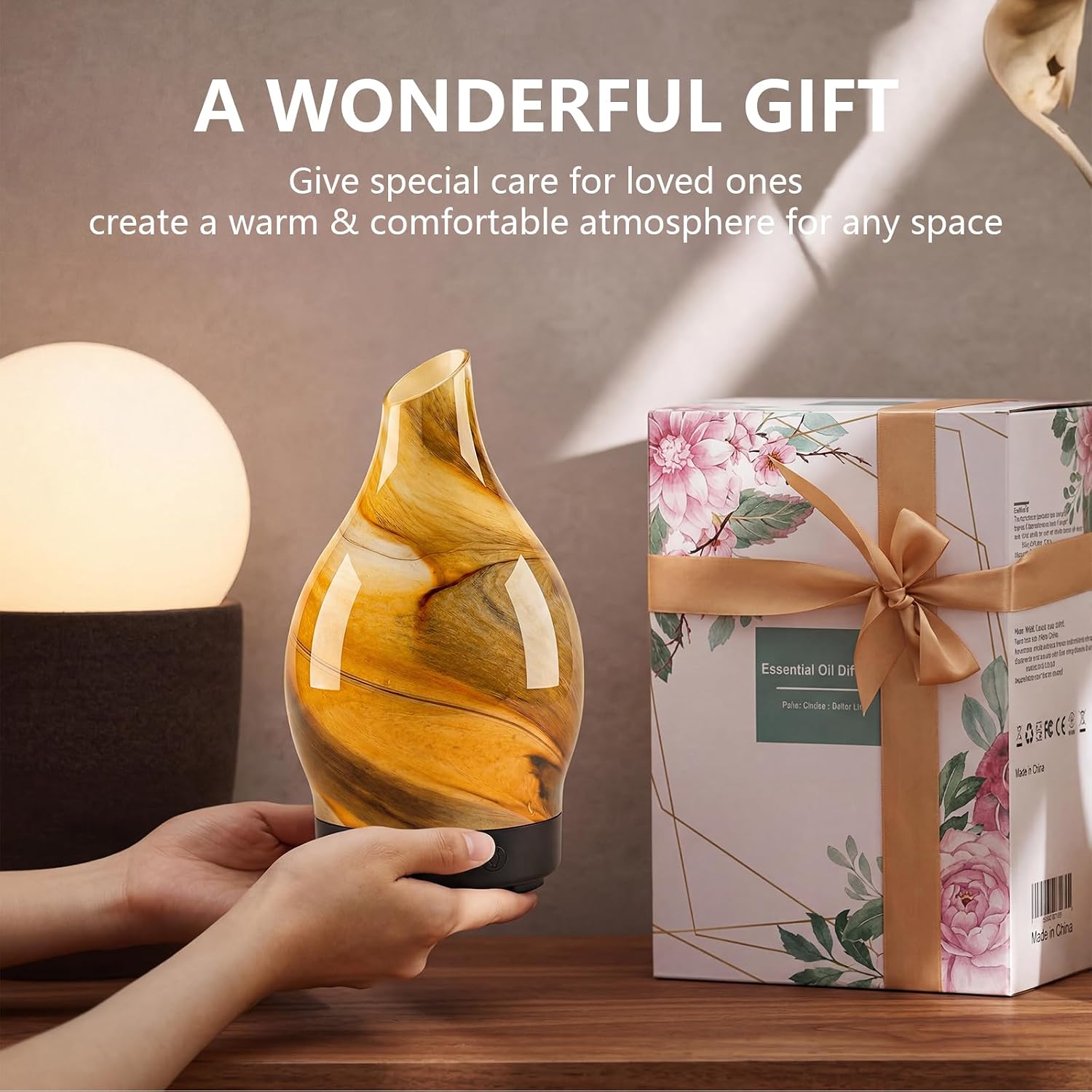 Aromatherapy Essential Oil Diffuser for Home- Art Glass Diffuser for Essential Oils with Waterless Auto Shut-Off 4 Timer 7 Colors LED Night Light