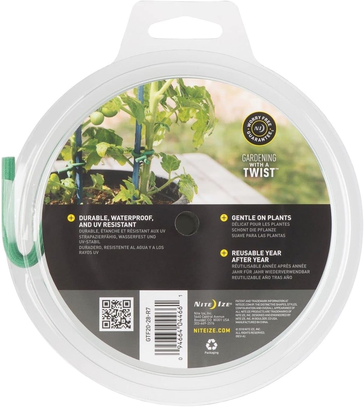 Nite Ize Original Reusable Foam Twist Tie, Cut to Size, 20 Foot Spool, Green, Gentle on Plants, UV Resistant, Waterproof, Made in USA