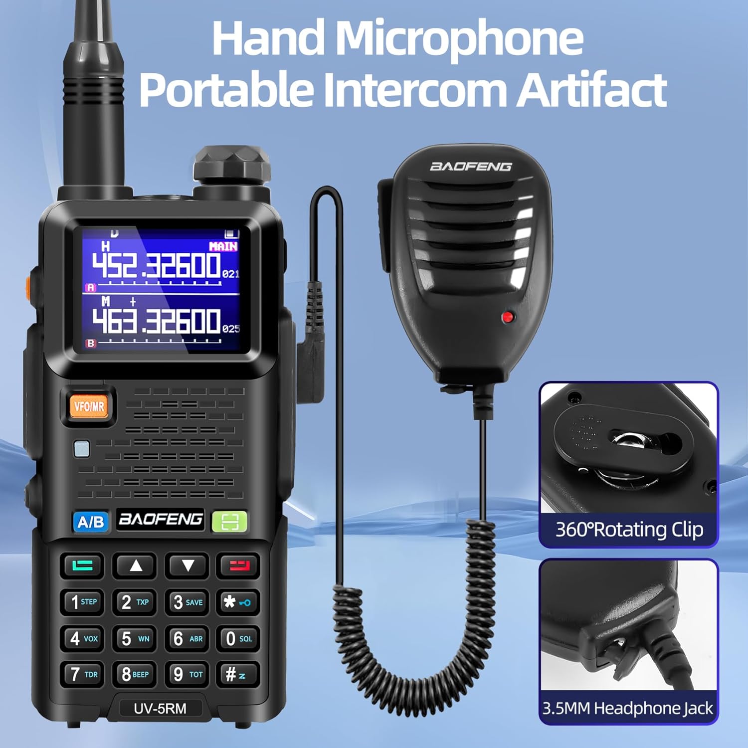 BAOFENG UV-5RM 10W Handheld Ham Radio Long-Range Portable 2 Way Radio 2Pack | Speaker Mic, Type-C Charging, Programming Cable, Earpiece, Long Antenna