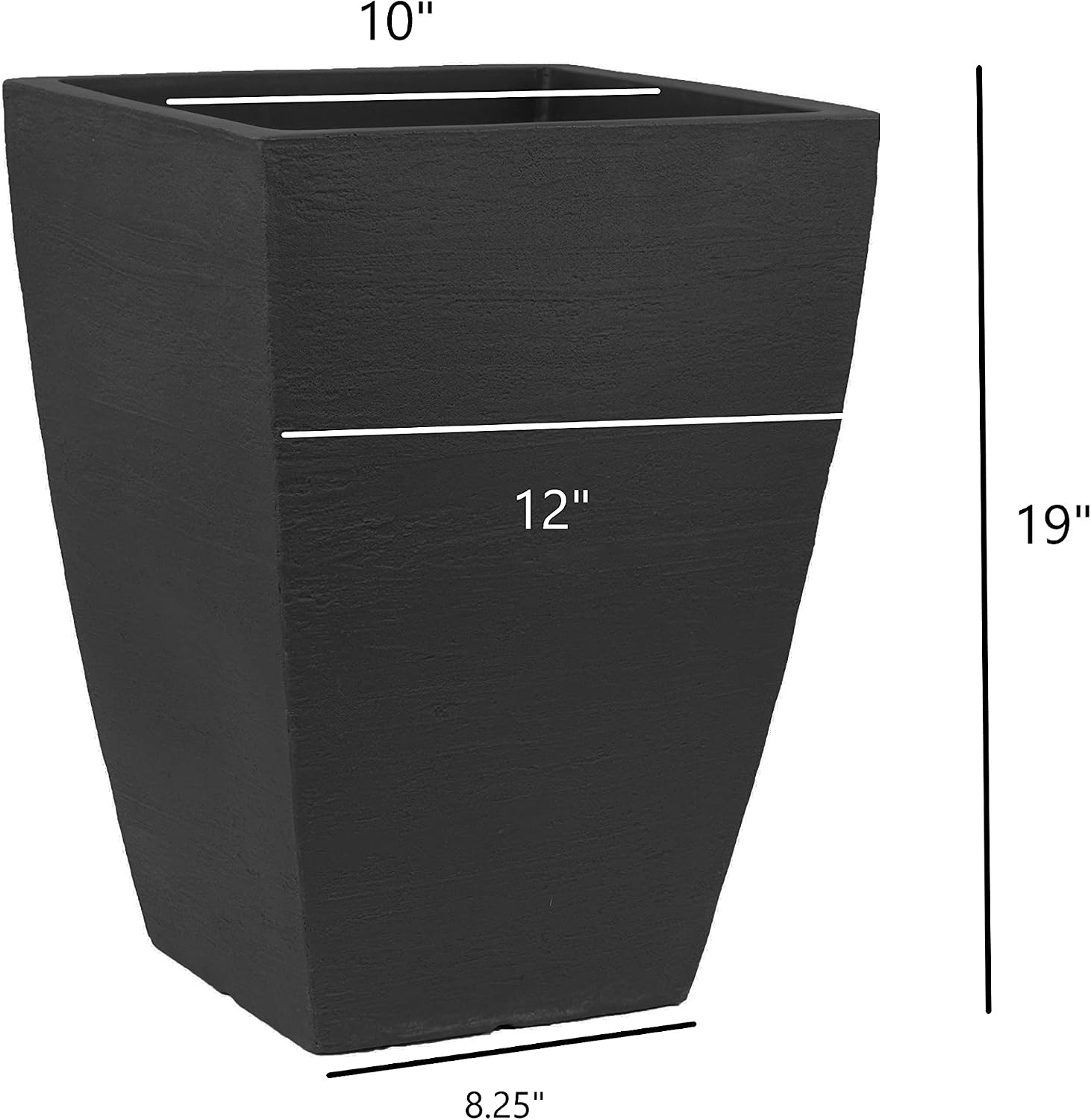 Tusco Products MSQ16BK Modern Square Garden Planter, 16-Inch, Black