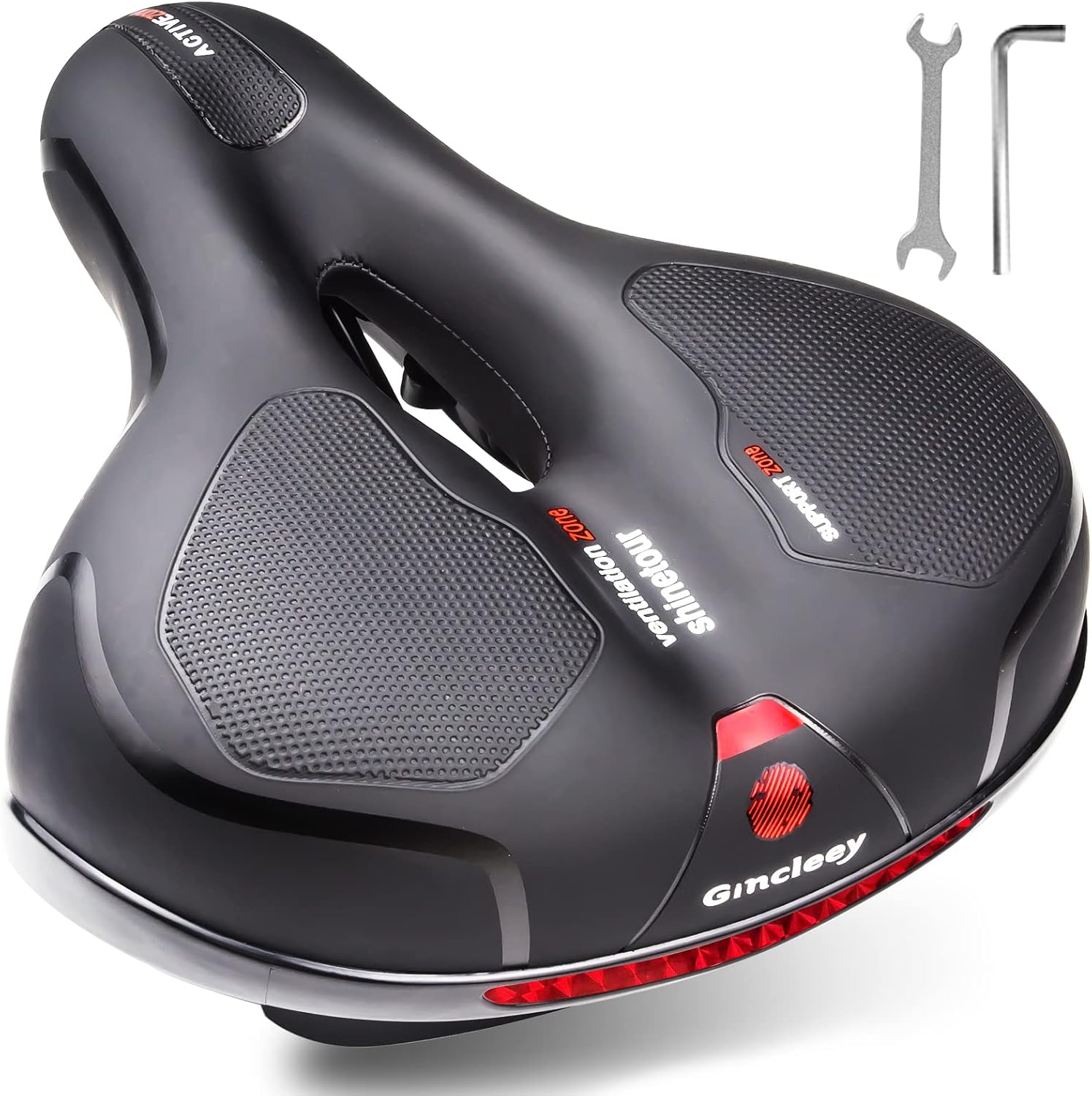 Comfort Bike Seat for Women Men,Wide Bicycle Saddle Replacement Memory Foam Padded Soft Bike Cushion with Dual Shock Absorbing Universal Fit for Indoor/Outdoor Bikes with Reflect