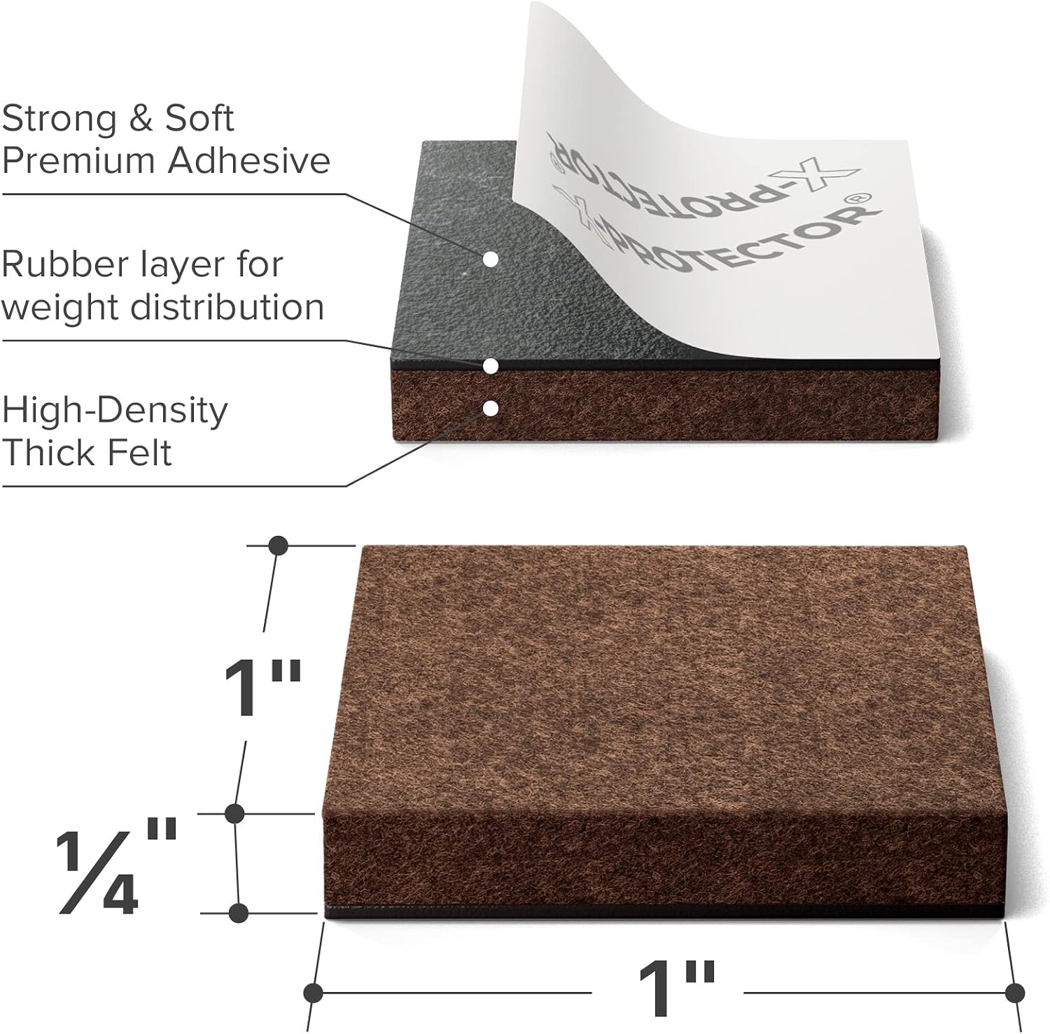 16 Heavy-Duty Felt Furniture Pads 2” 1/4” Thick X-Protector Round Felt Pads | for Furniture Feet - The Best Felt Floor Protectors for Furniture to Prevent Scratches. Protect Your Hard Floor! (Brown)