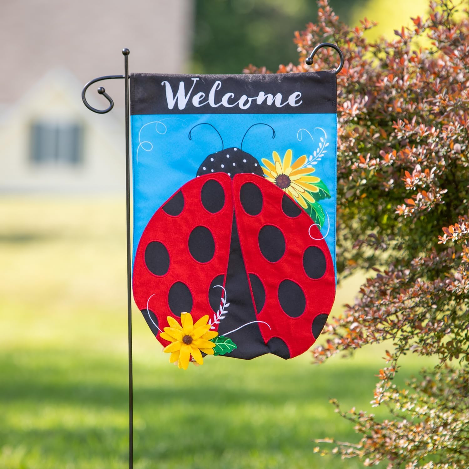 Evergreen Flag Ladybug Welcome Linen Spring Garden Flags 12x18 double sided | Small Garden Flags For Outside | Welcome Spring Flag Décor for Yards
