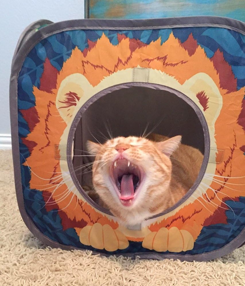 Kitty City Safari Jungle Pop-Up Cat Cube, Collapsible Indoor Cat Hideout & Play Cube with Peekaboo Openings, Easy Storage, 15” x 15” x 15”