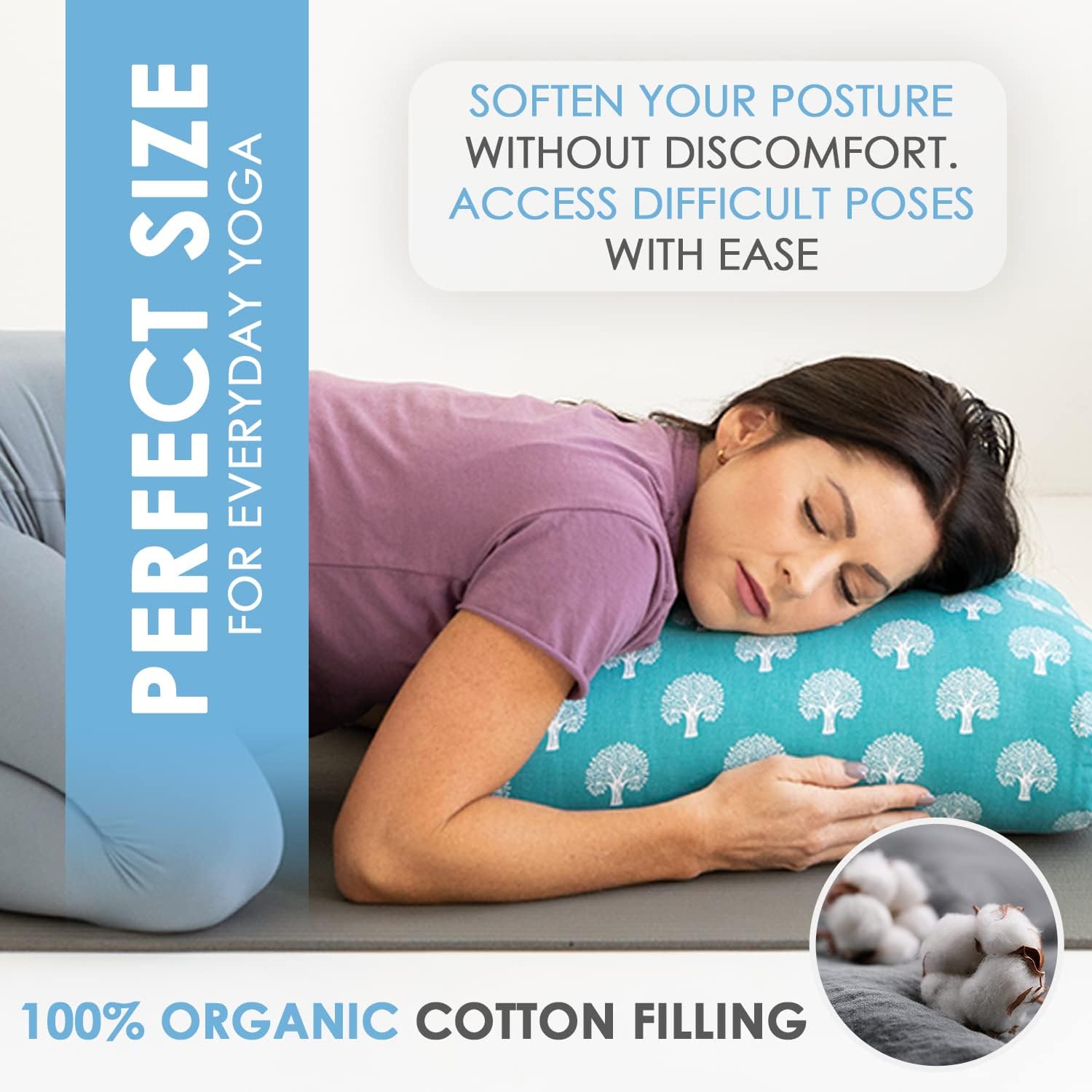 Y O GAYO Yoga Bolster - Made with 100% Cotton, Yoga Pillow Set Includes Extra Washable Cover and Carry Bag