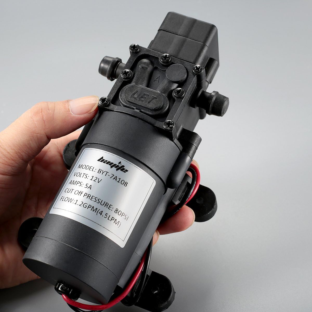 12V DC Water Transfer Pump 4.5 L/Min 1.2 GPM 80 PSI | with 2 Hose Clamps, 12 Volt Diaphragm Pump Self Priming Sprayer Pump