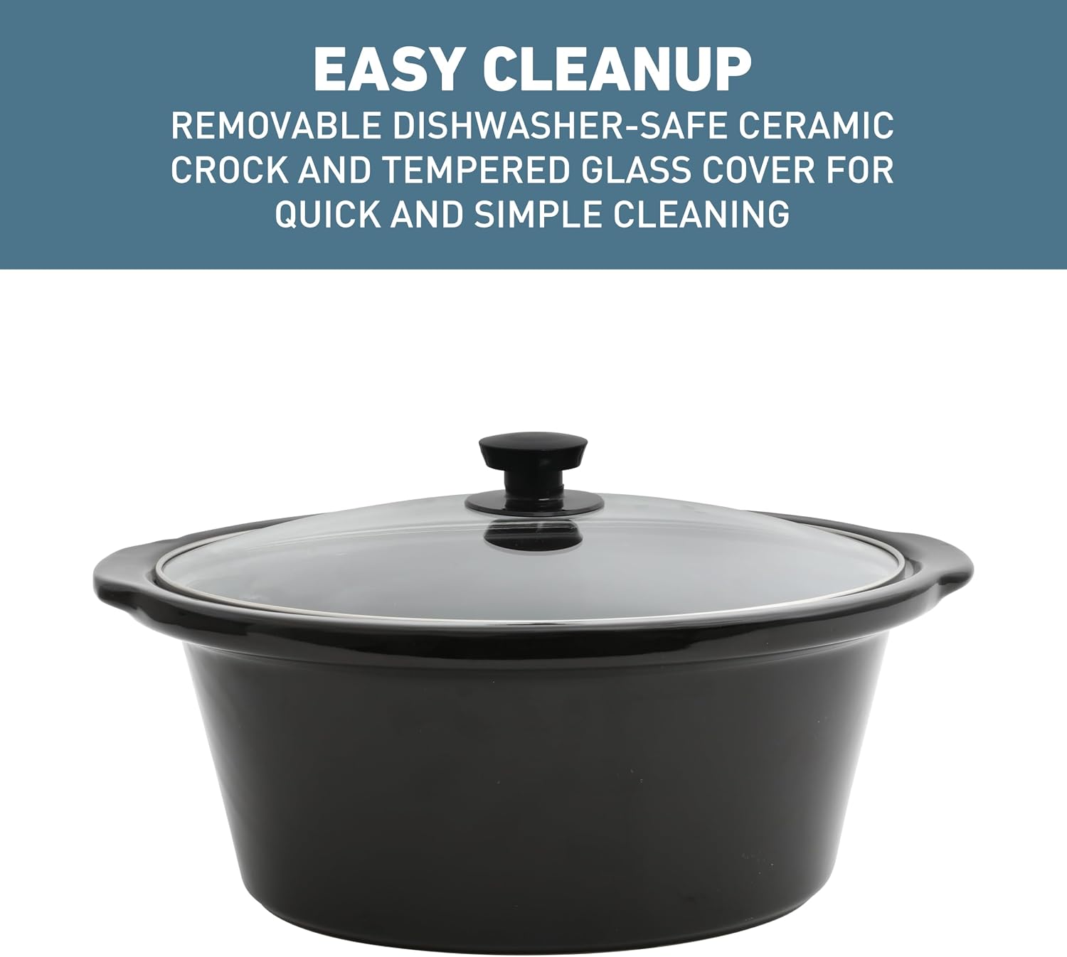 West Bend Slow Cooker 6-Quart Manual Crockery Style with Dishwasher Safe Oval Ceramic Crockpot and Glass Lid Two Temperature Settings Plus Keep Warm, 330-Watts, Black