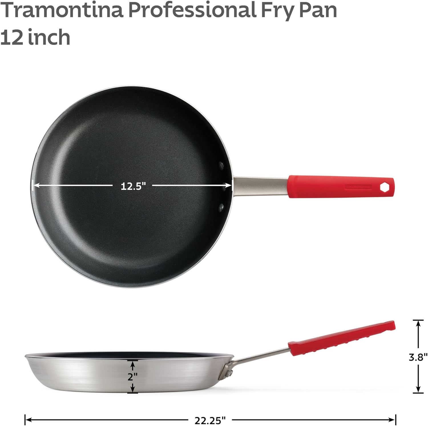 Tramontina Professional 8-Inch Non Stick Small Frying Pan | Heavy-Gauge Aluminum Skillet with Reinforced Nonstick Coating, Red Handle, Dishwasher and Oven Safe, Made in Brazil