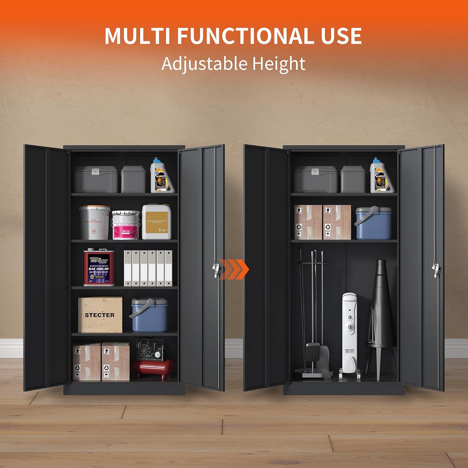 Metal Storage Cabinet for Garage, Tool Cabinet, Utility Cabinet | Wheeled, Rolling Tool Cabinet, 6 Drawers, Top Countertop, Pegboard, Assembly Required, Black