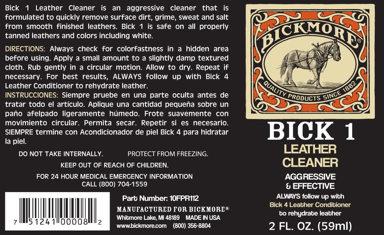 Bickmore Bick 1 Leather Cleaner 8 oz | Cleans dirt, oil, sweat, salt and water stains from all colored, white and black leather.