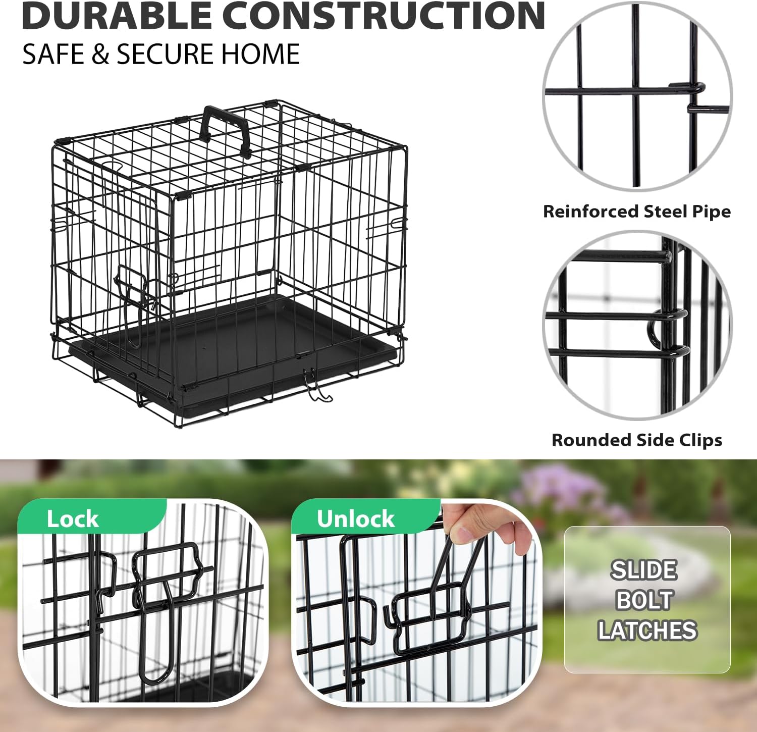 BestPet | Dog Crate | 48" | Black | Foldable Metal Kennel with Double Doors