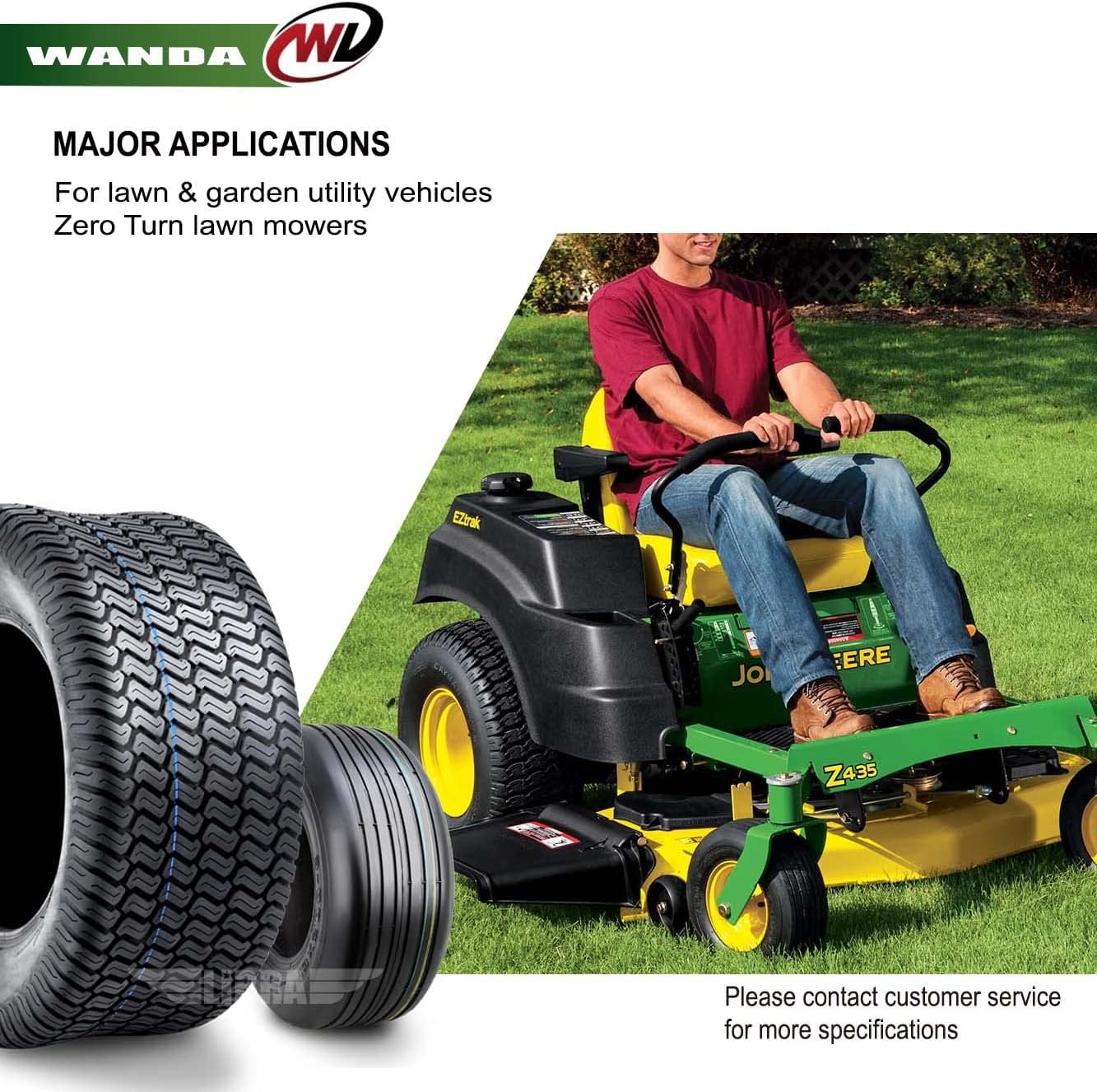 WANDA Set 4 Lawn Mower Turf Tires 16x6.5-8 & 23x10.5-12 /4PR -13019/13049 | Riding Lawn Mover, Garden Tractor