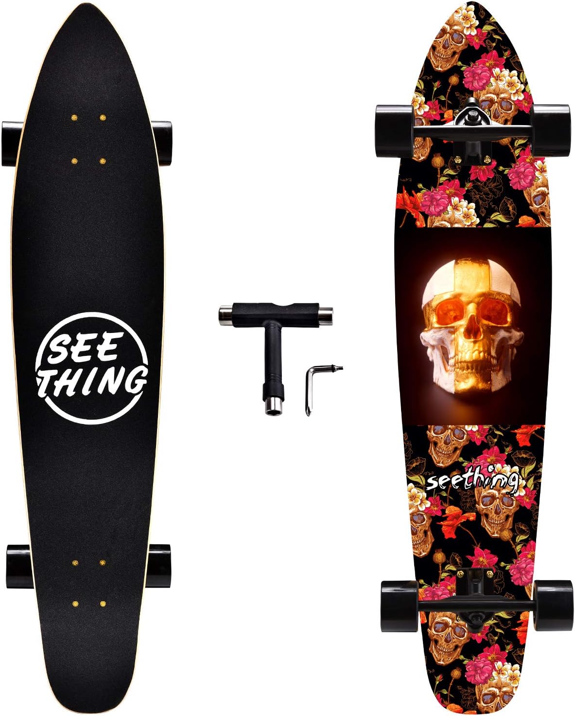 seething 42 Inch Longboard Skateboard Complete Cruiser Pintail, The Original Artisan Maple Skateboard Cruiser Pintail for Cruising, Carving