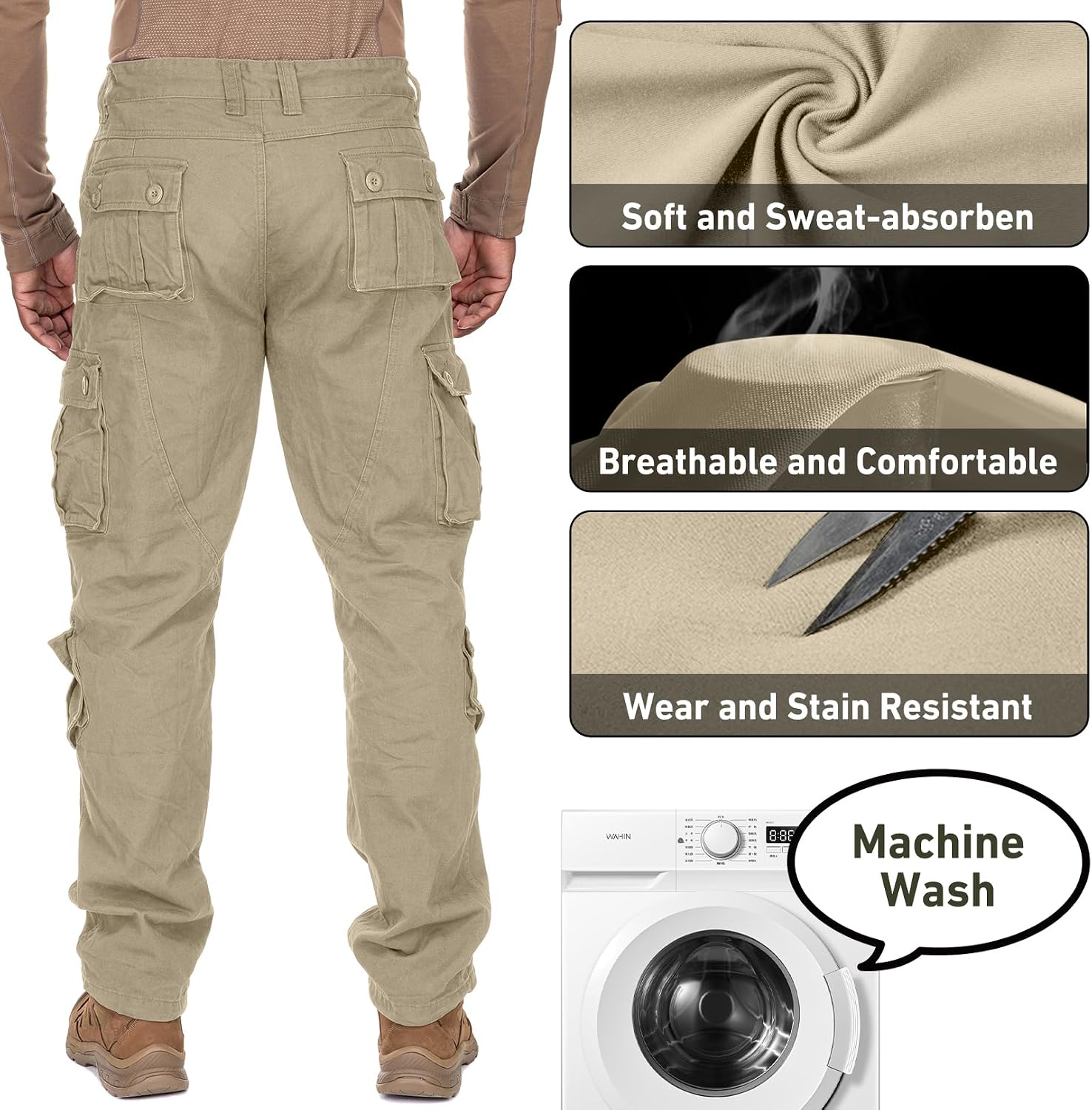 Mens Cargo Pants Camo Work Tactical Rip Stop BDU Casual Army Military Pants | 100% Cotton,Wear Resistant,Breathable,Sweat-absorbent,Men's Wild Cargo Pants with 8 Pockets,Relaxed Loose Fit Hiking Pants