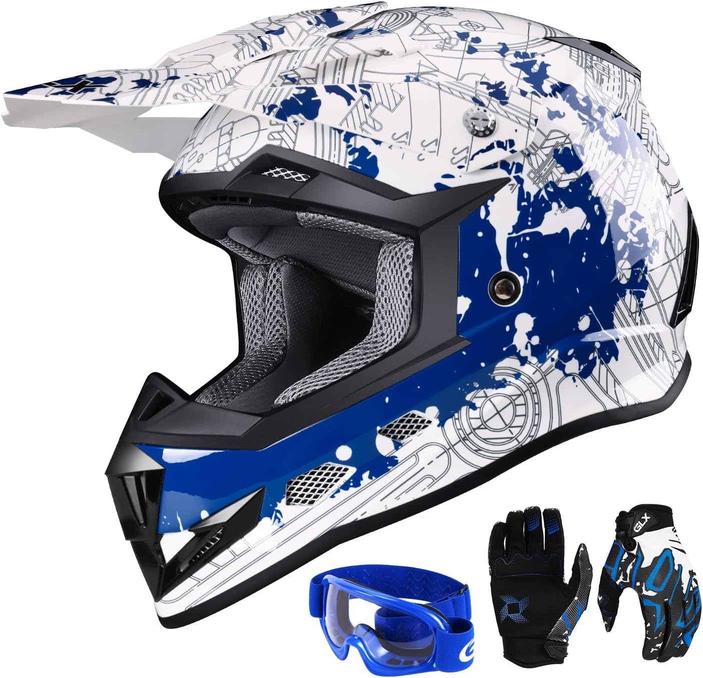 GLX GX623 Youth ATV & Dirt Bike Helmet Combo, DOT | Adult-Level Safety for Kids: Premium, full-grown protection engineered into a comfortable, youth-sized package