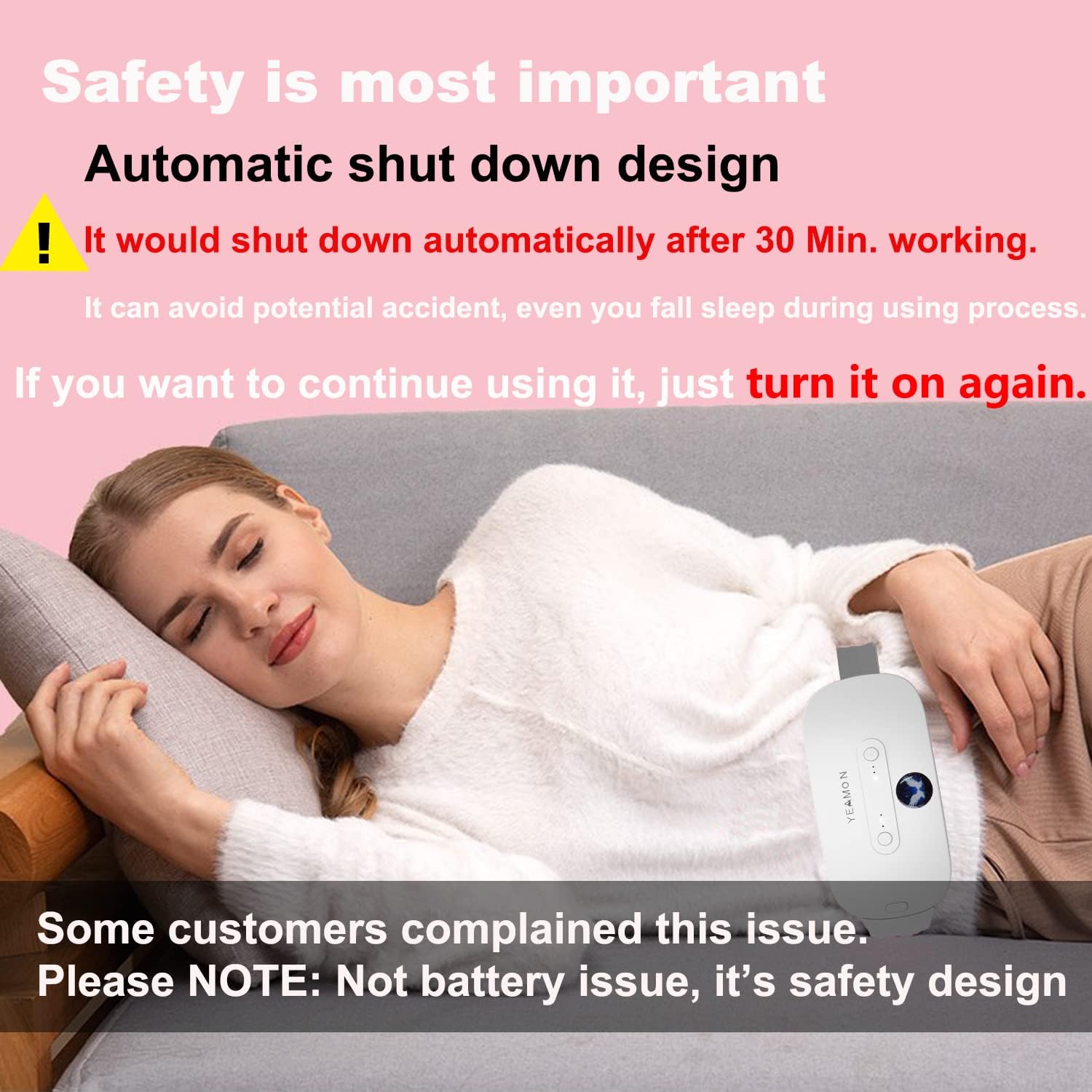 Portable Cordless Heating Pad, Electric Waist Belt Device, Fast Heating Pad with 3 Heat Levels and 3 Massage Modes, Back or Belly Heating Pad