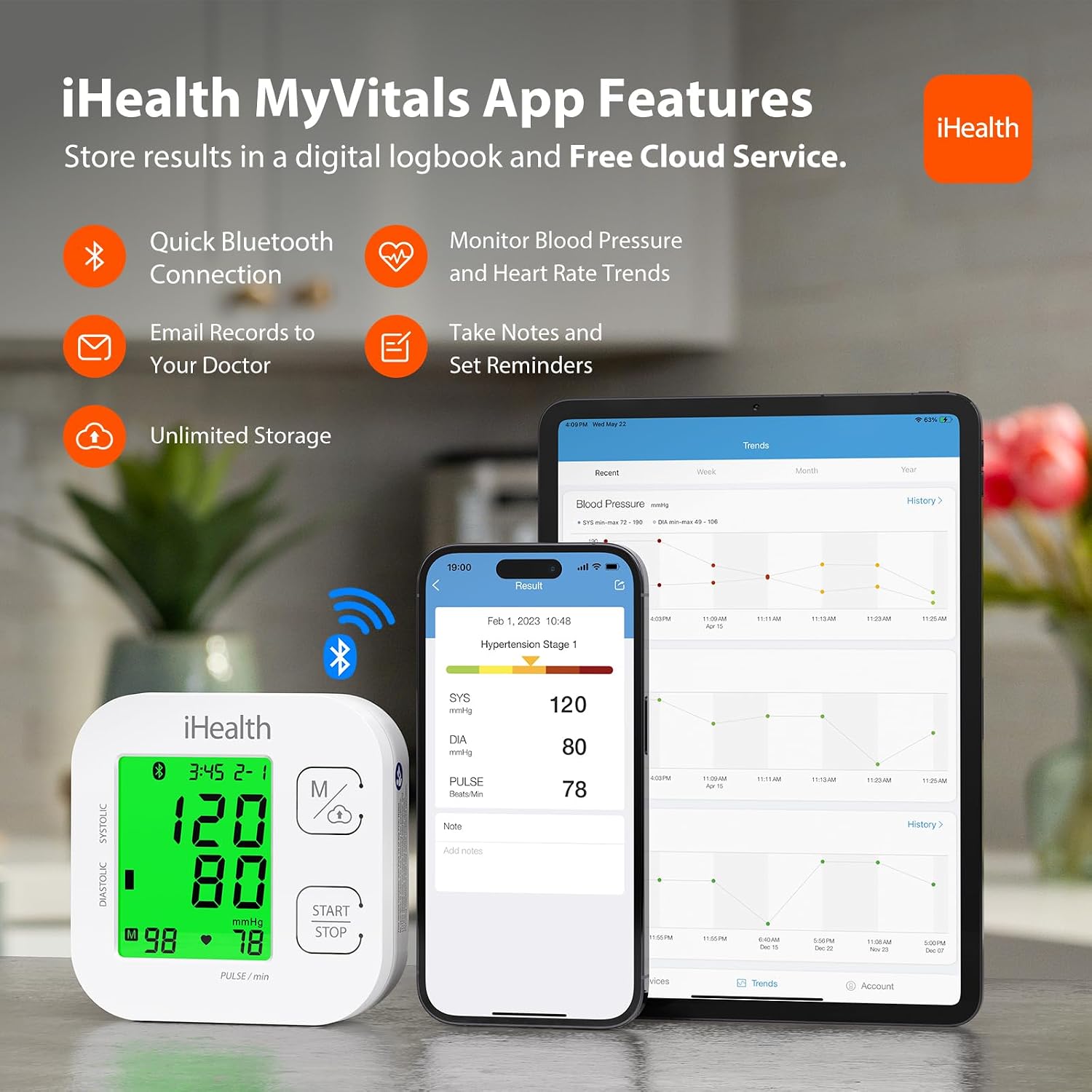 iHealth Track Smart Upper Arm Blood Pressure Monitor with Wide-Range Cuff | Bluetooth BP monitor for standard to large adult arms