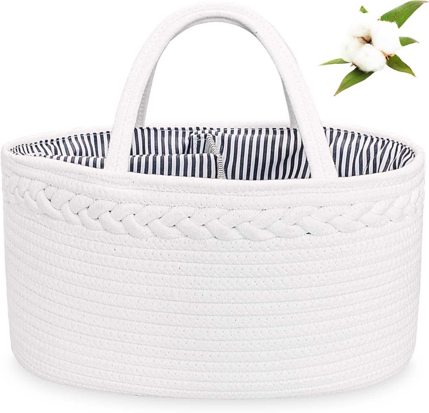 ABenkle Baby Diaper Caddy, Nursery Storage Bin and Car Organizer for Diapers and Baby Wipes, Cotton Rope Diaper Basket Caddy