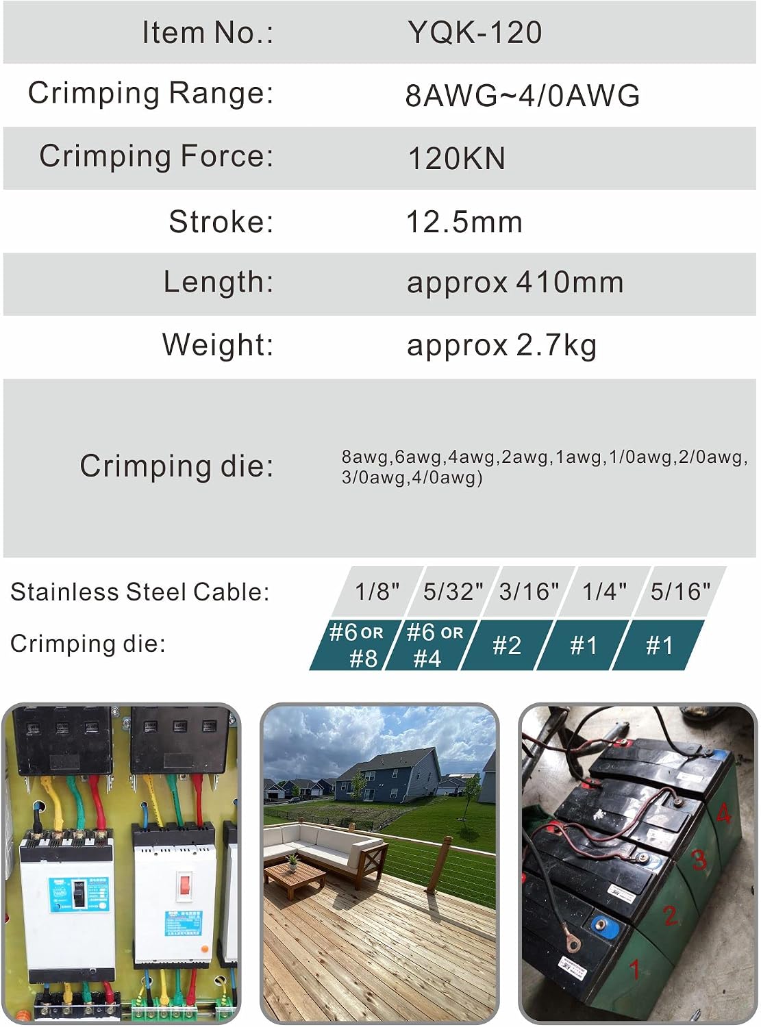 Portable Hydraulic Crimping Tool Range 8 AWG to 4/0 AWG for Cable lugs Quick Hydraulic Pliers with 9 Pairs Crimping Dies