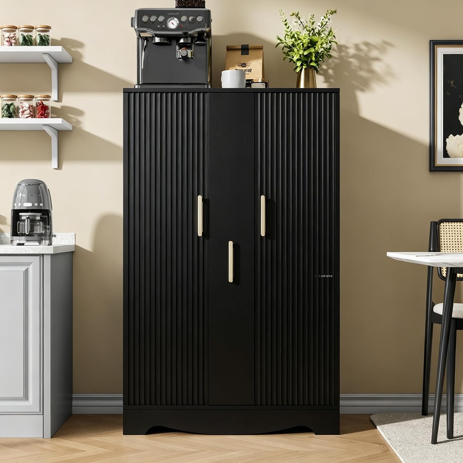 kepptory 47” Pantry Cabinet, Kitchen Pantry Storage Cabinet with Doors and Adjustable Shelves,Freestanding Buffet Cupboards Sideboard for Living Room and Dinning Room (White)